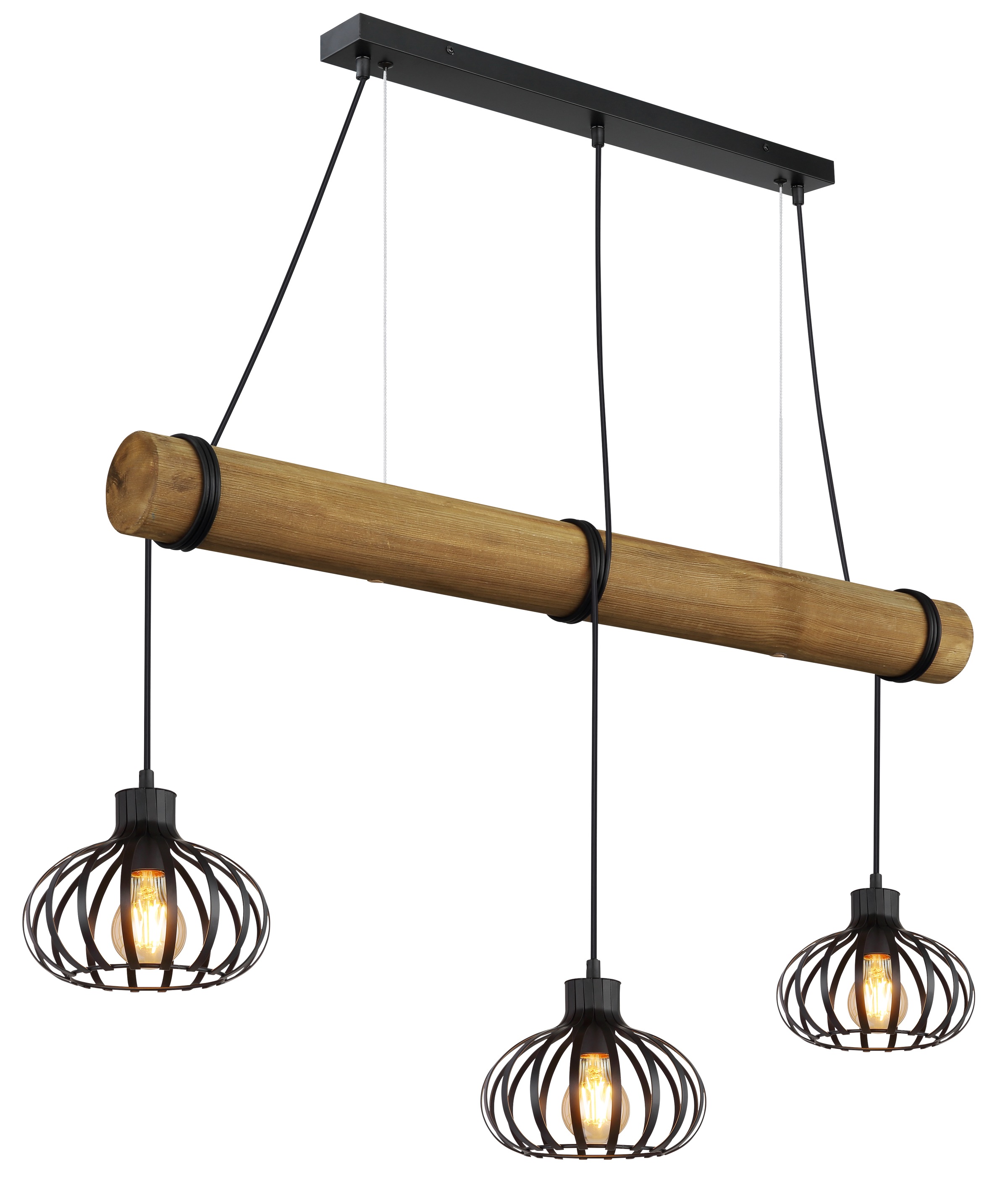 GLOBO LIGHTING Hängeleuchte »CALDWELL« E27 1 Stk. Schwarze Hängeleuchte, Holz & Metallstäbe, Kabel zum Herumwickeln