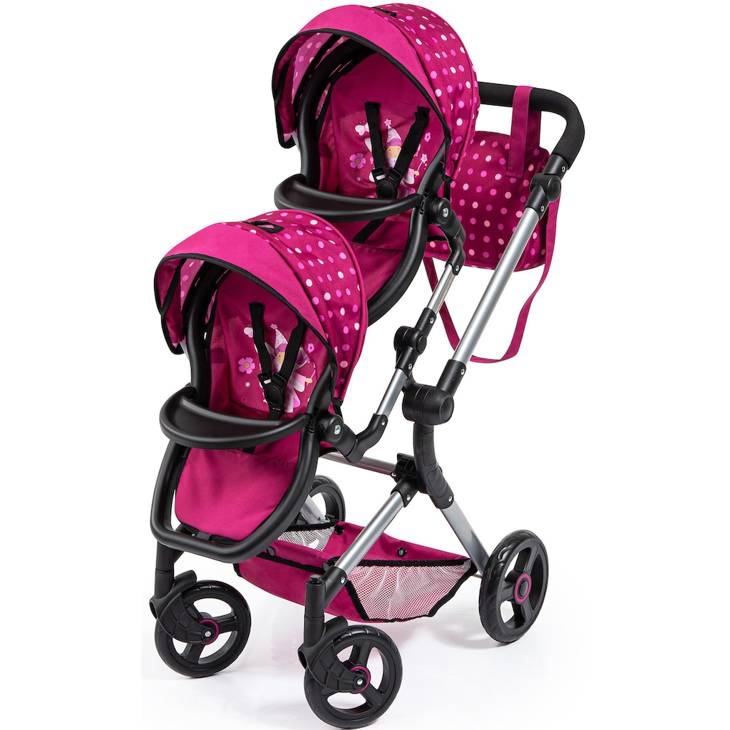 Bayer Puppen-Zwillingsbuggy »Twin Neo, bordeaux«, mit Wickeltasche