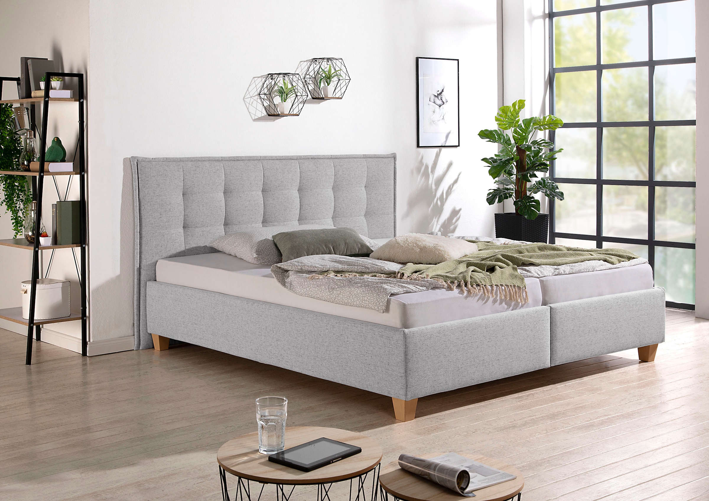 Polsterbett MAINTAL, grau, B:198cm L:213cm, Betten, Polsterbett ohne Bettkasten Polsterbett, inklusive Bettkasten