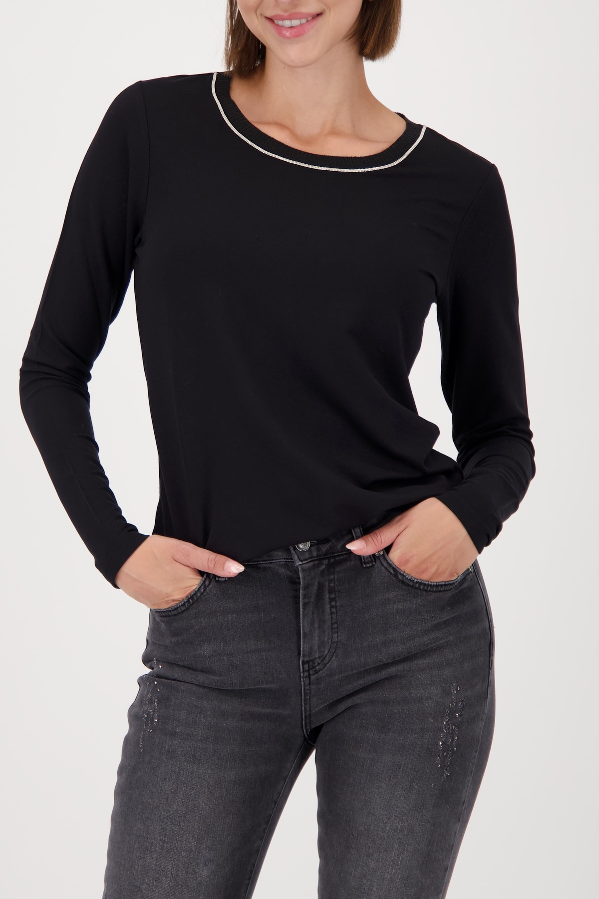 Monari Langarmshirt "Shirt Basic Schmuck Kette" Regular fit mit Rundhalsaus günstig online kaufen
