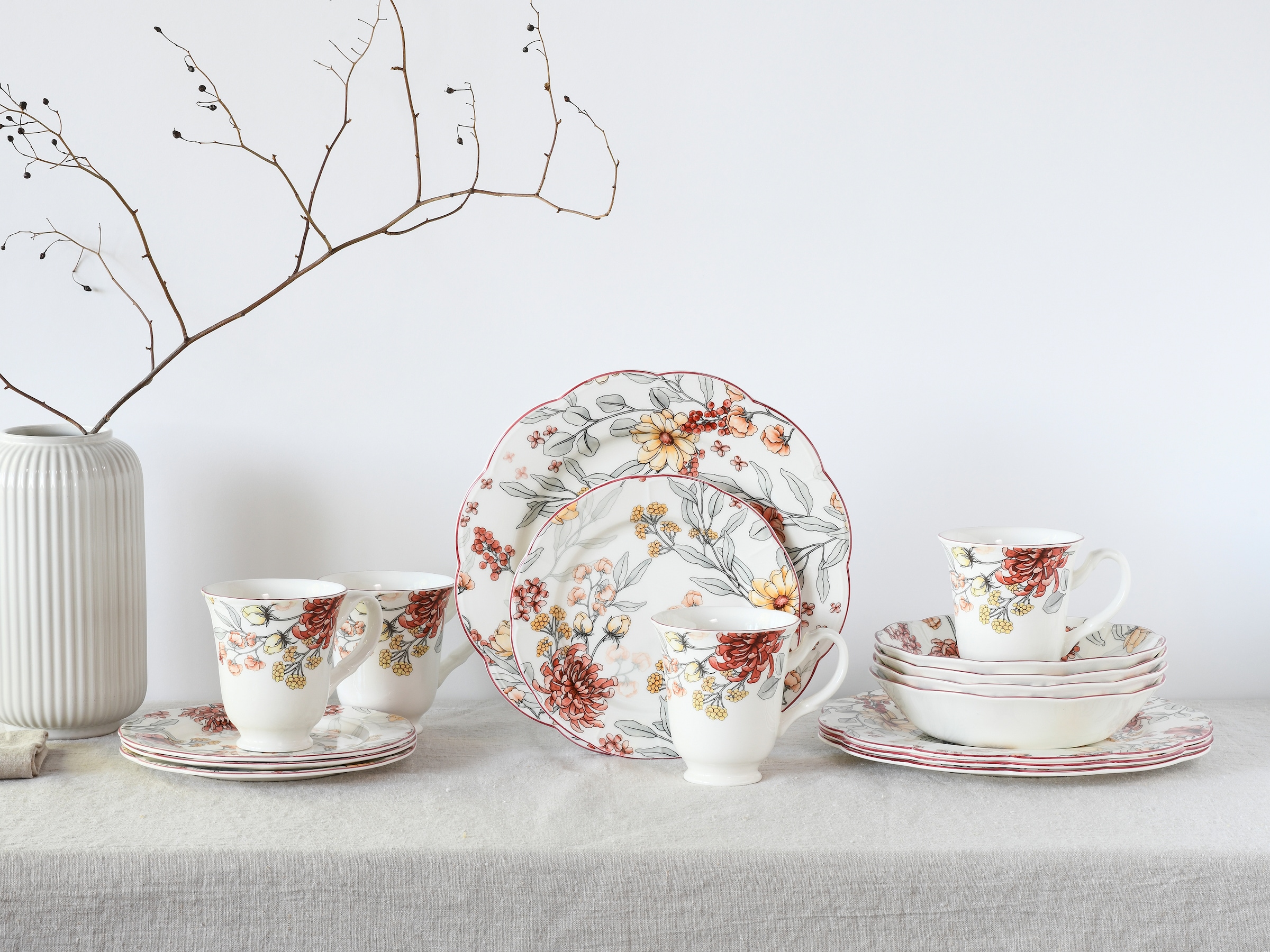 CreaTable Kombiservice »Fiore, Kombi-Service 16-tlg«, (Set, 16 tlg.), Blütendekor, Blätterdekor