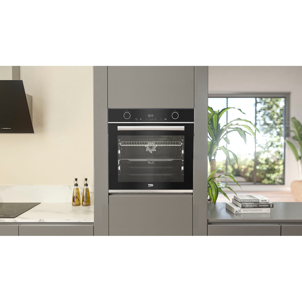 BEKO Einbaubackofen »BBVM13400XDS«, BBVM13400XDS, mit 2-fach-Teleskopauszug, SteamShine, Split&Cook