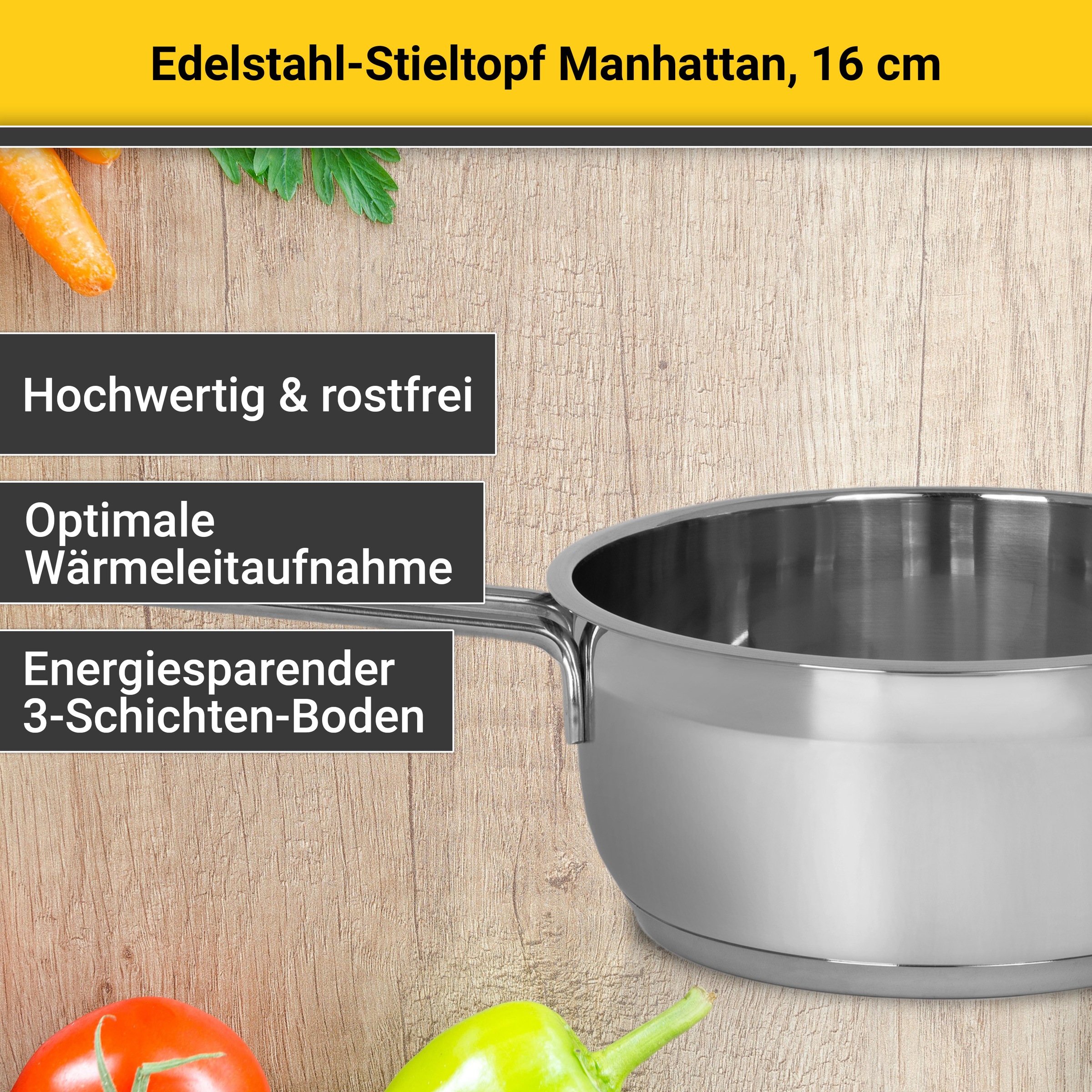 Krüger Kasserolle »Edelstahl Stieltopf Manhattan, 16 cm« 1 tlg. Edelstahl