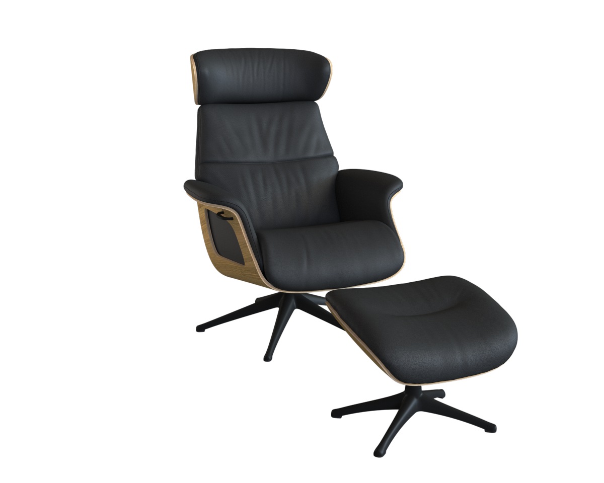 FLEXLUX Relaxsessel »Clement Relaxstuhl, Polstersessel, Liegesessel, TV-Sessel,«, Rücken- & Kopfteilverstellung, Drehbar, Armlehne Eiche, Fuß Schwarz