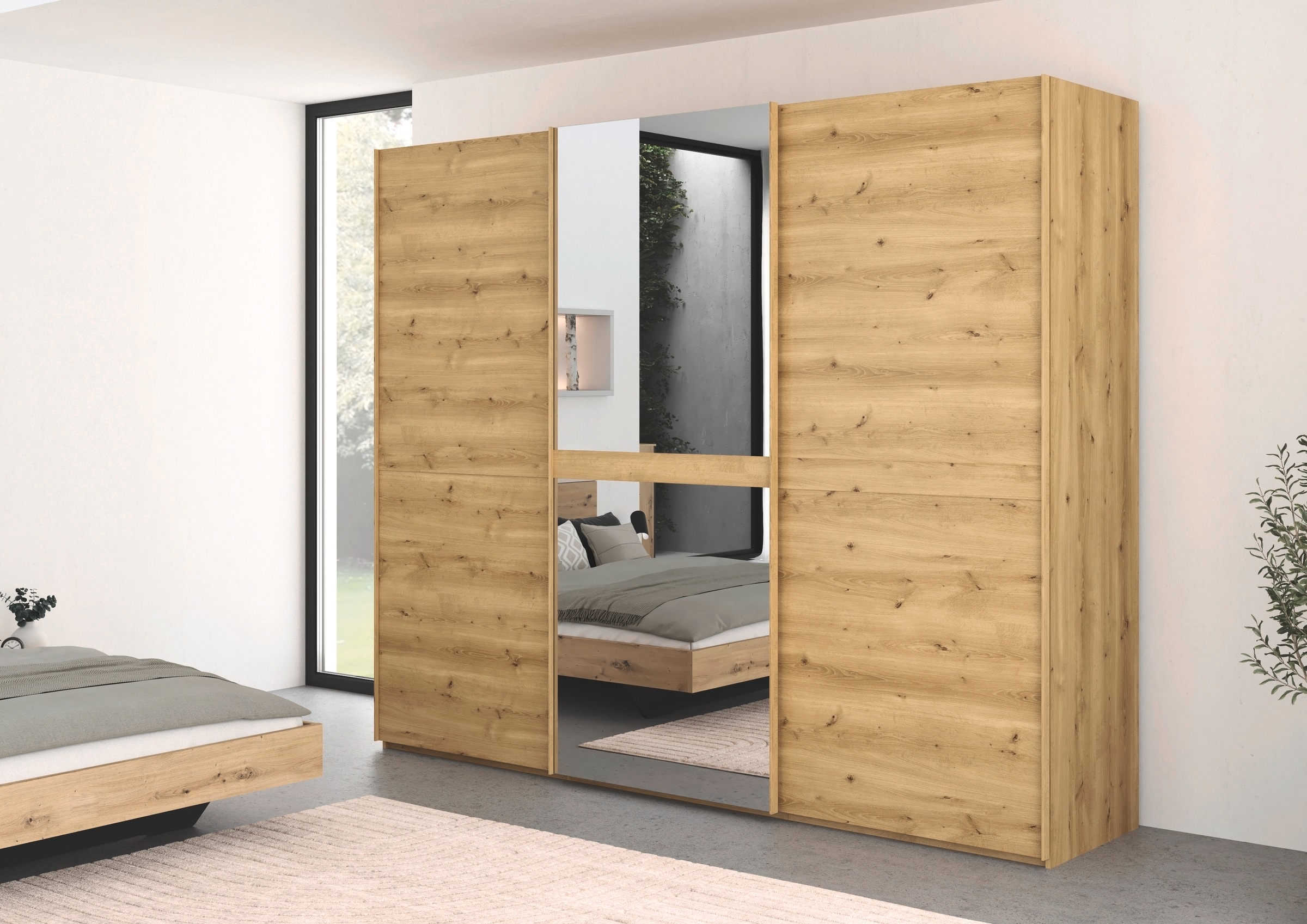 rauch Schwebetürenschrank »Kleiderschrank Schrank Garderobe Schlafzimmerschrank SCALE-LINE«, edle Optik mit Bauchbinde in Korpusfarbe mit Spiegel MADE IN GERMANY