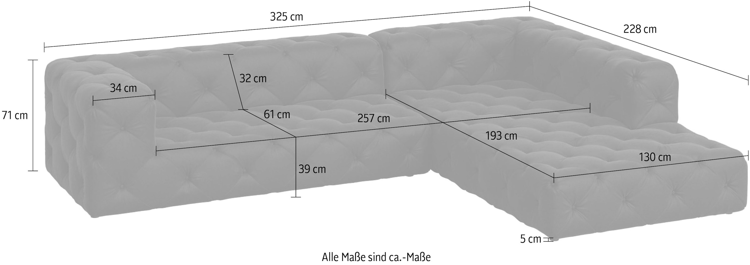 Places of Style Ecksofa »FOLLINA«, L-Form, mit klassischer Chesterfield-Knopfheftung