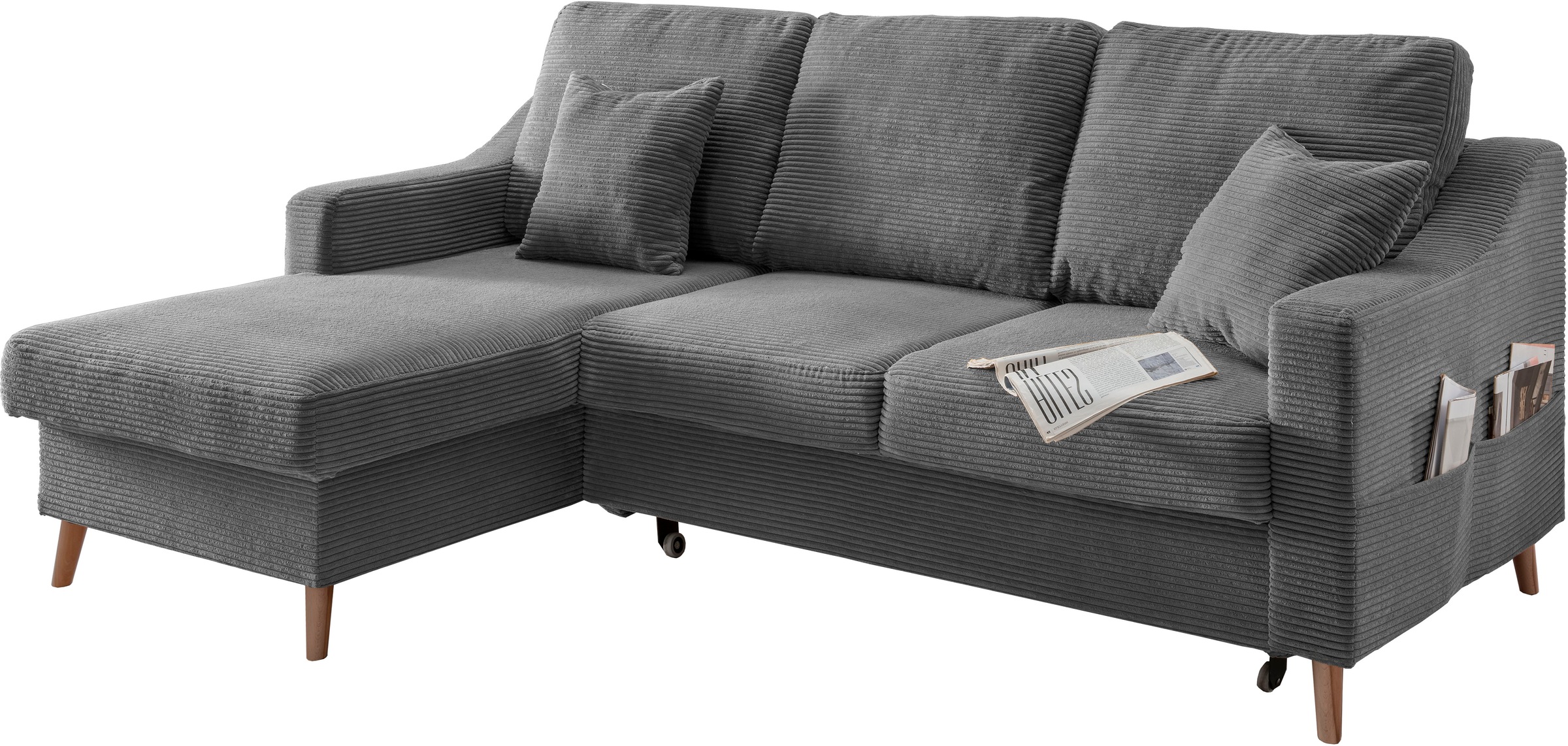 Thumbnail - INOSIGN Ecksofa "Valentina L-Form" 2 Zierkissen, mit Seitentasche, ausziehbarer Liegefläche, Bettkasten