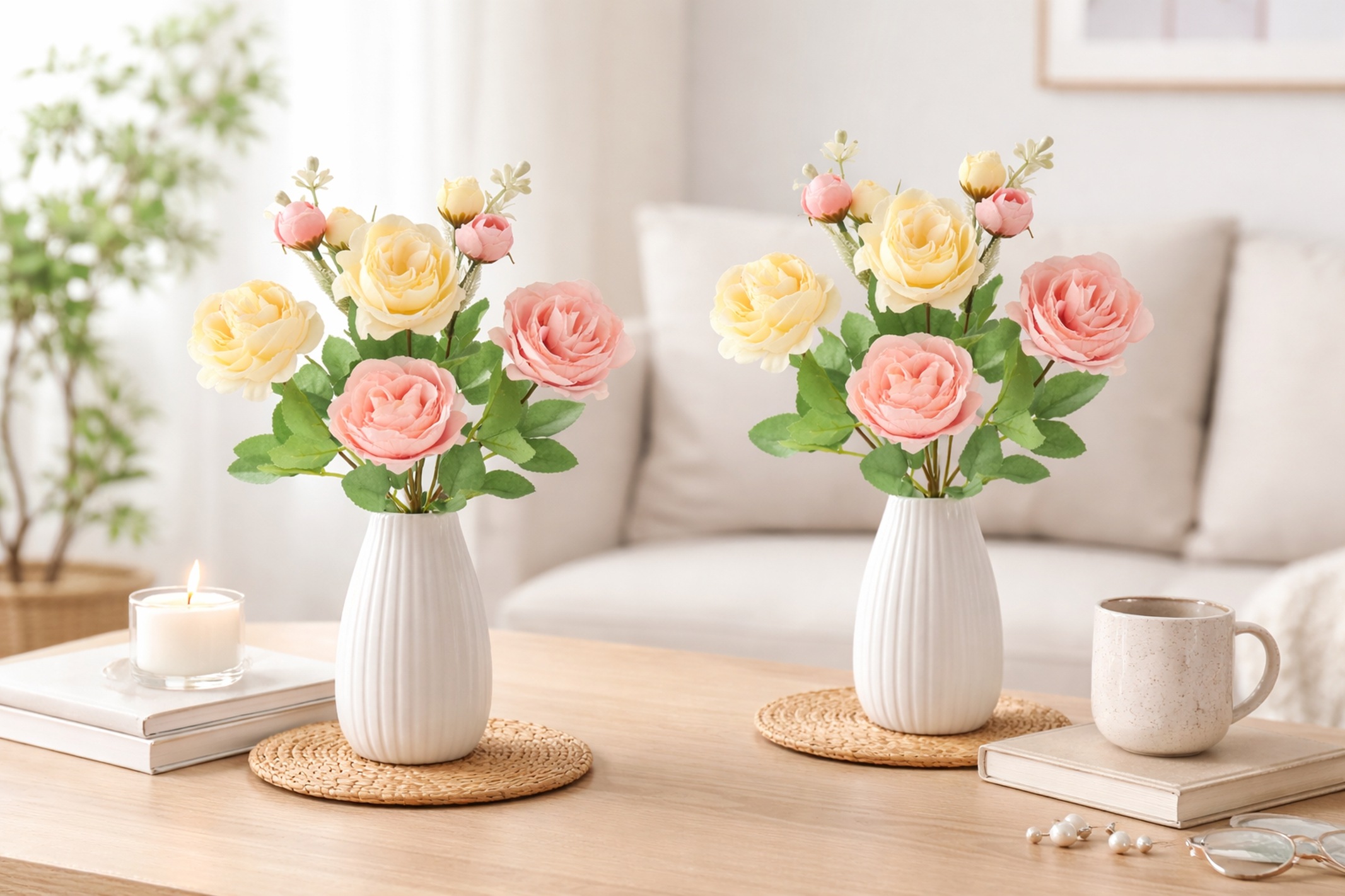 I.GE.A. Kunstblume "Künstlicher Rosenstrauß" 2er Set Hochwertige Kunstrosen günstig online kaufen