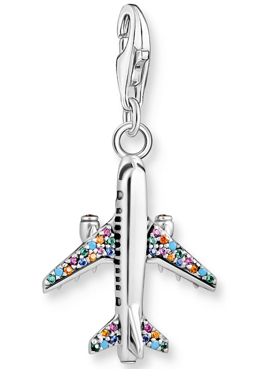THOMAS SABO Damen Charm-Einhänger "Flugzeug", silber, Silber 925 (recycelt), Charms, mit Glas-Keramik Stein