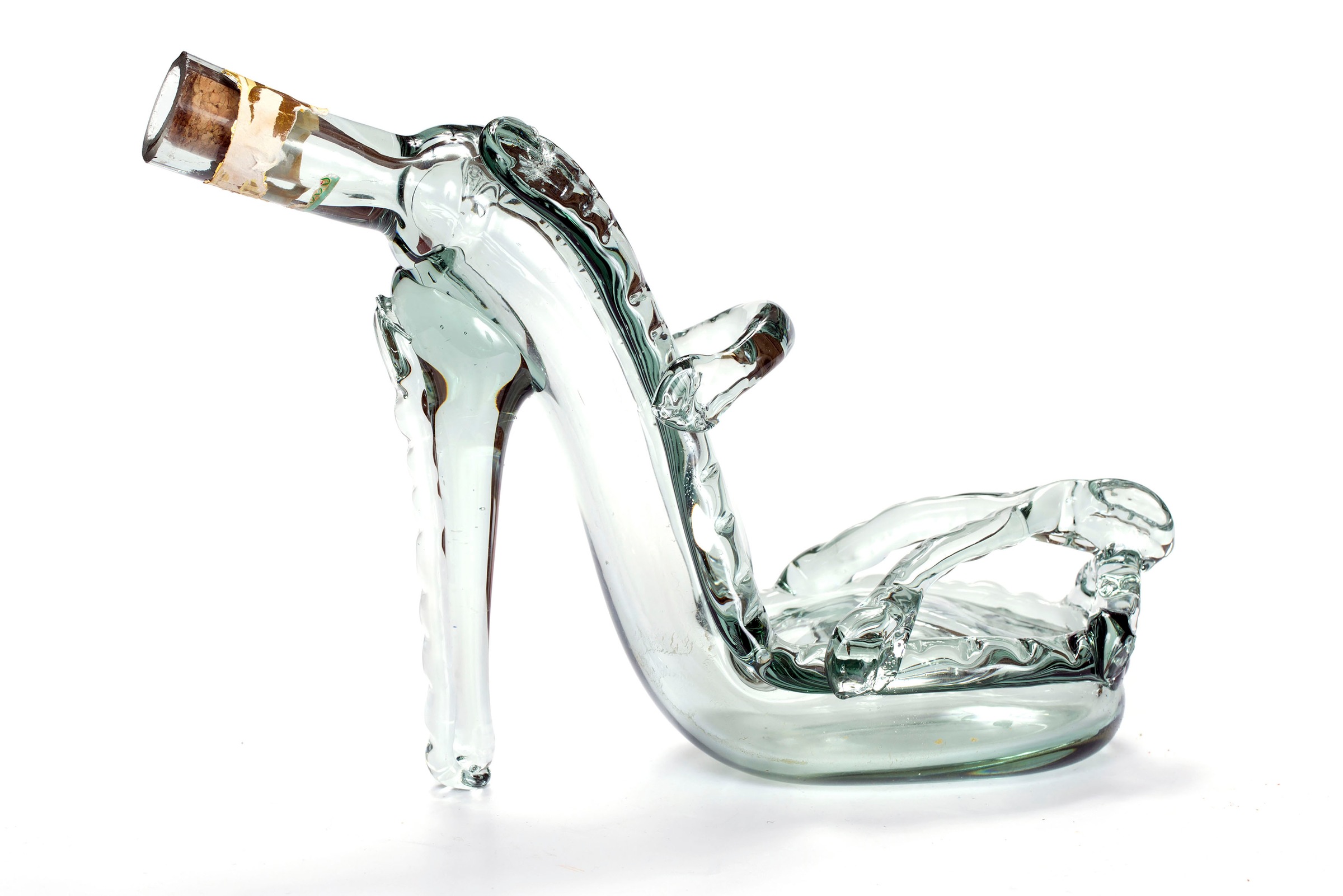queence Leinwandbild »Glasflasche in S«, Schuh-Schuhe-Kunst-Getränke, Premium-Leinwandstoff, Handarbeit aus Deutschland