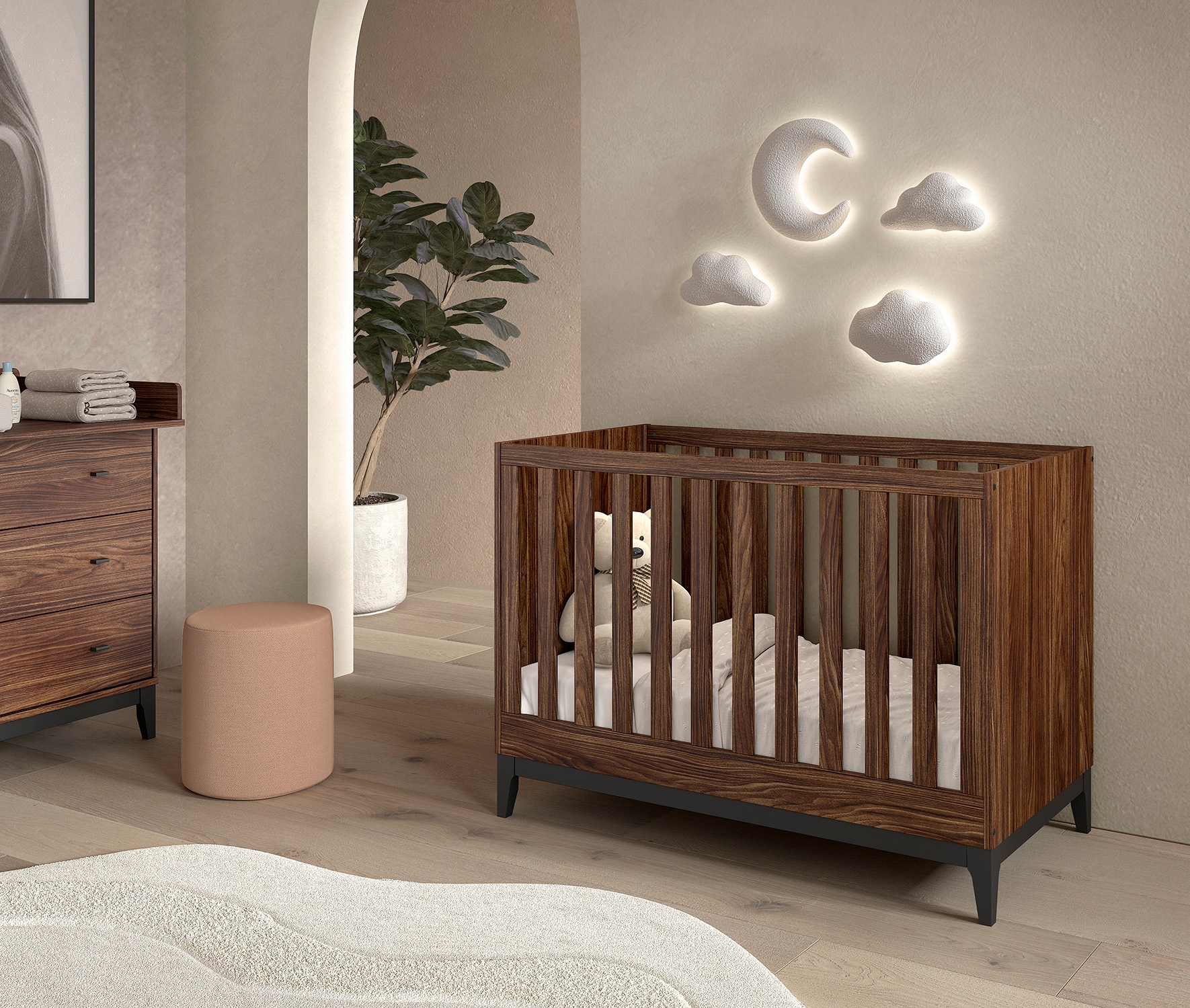 Vipack Babybett »Ilyas 60 x 120 cm inkl. 3-fach verstellbarem Lattenrost« Pflegeleichte Oberfläche in Dekor Nussbaum