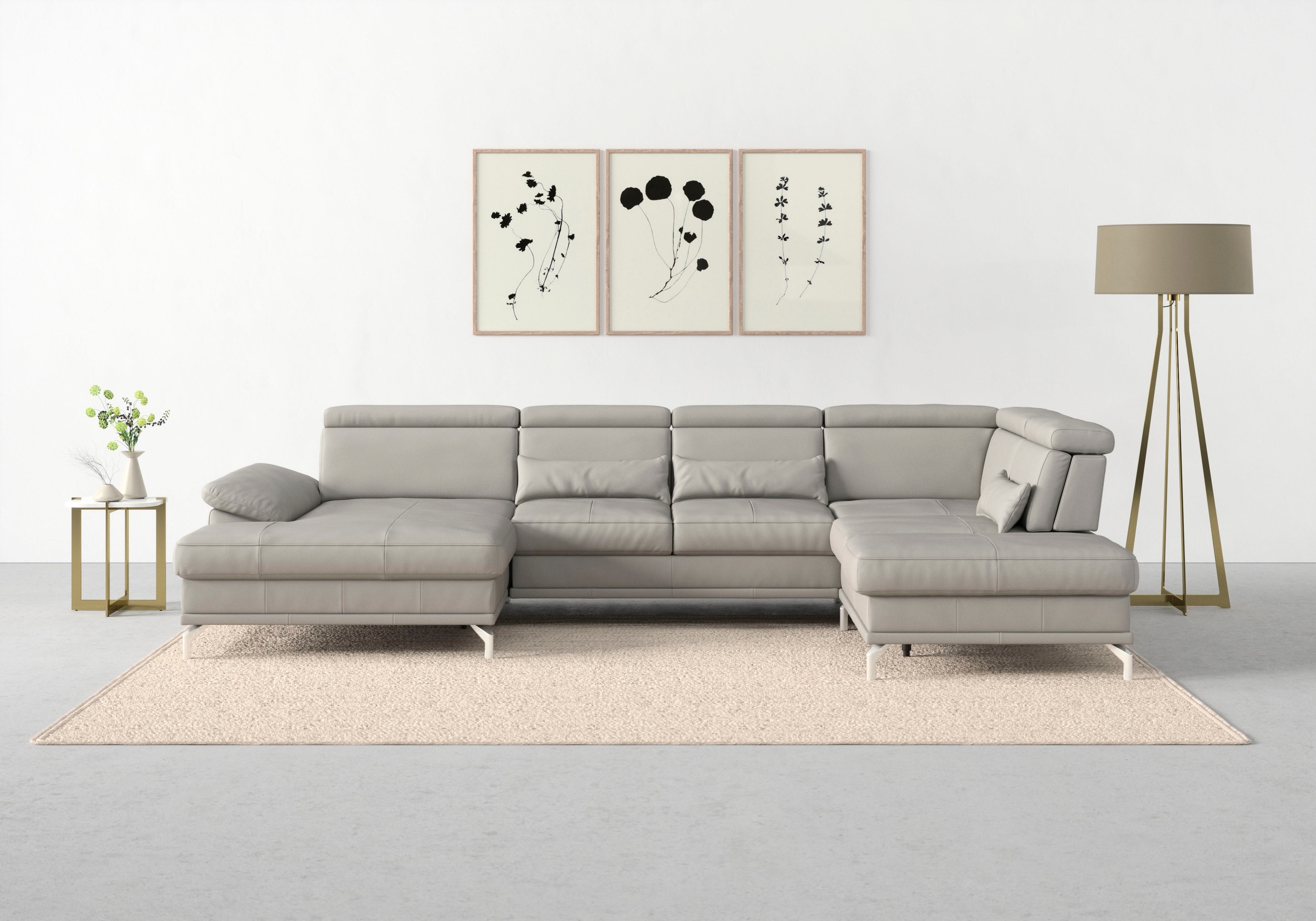 sit&more Wohnlandschaft "Cabrio U-Form, B: 359 cm, mit Sitztiefen-, Arm- & Kopfteilverstellung" 3 Nierenkissen, Federkern, optional Schlaffunktion und Stauraum