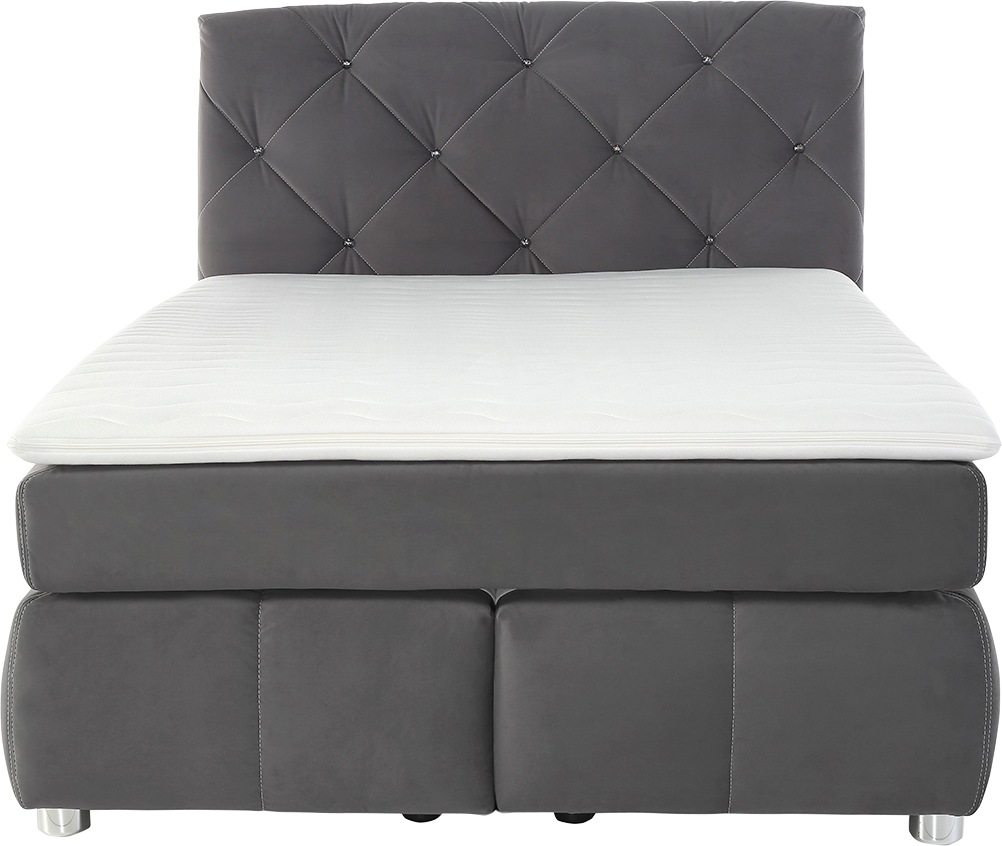 Thumbnail - Jockenhöfer Gruppe Boxspringbett "Bella erhältlich in 140 & 180cm Breite" mit Kaltschaum-Topper und Rauchglas-Steinen