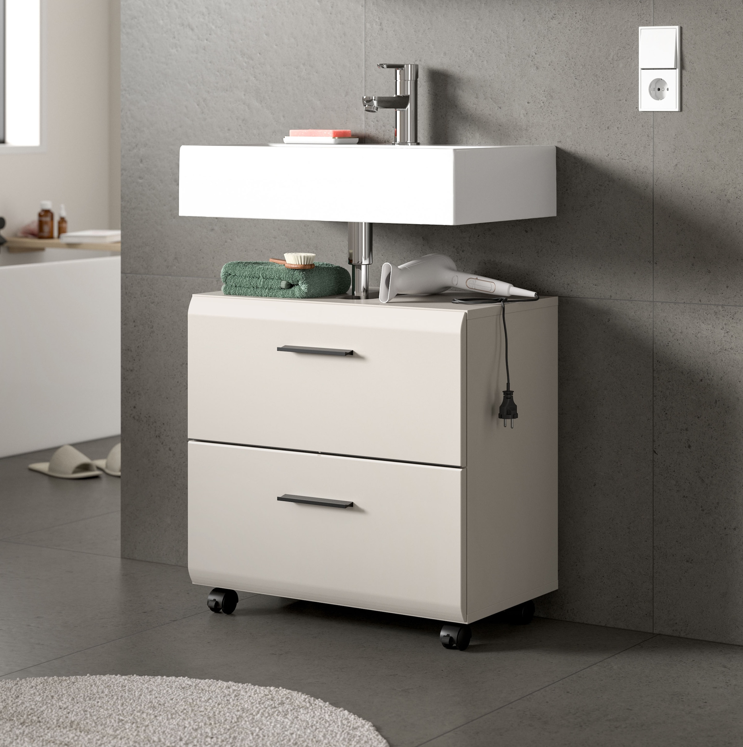 welltime Waschbeckenunterschrank »FLORENZ, Waschbeckenunterschrank mit Rollen, hochwertige MDF-Front« 1 Stk. tlg. Waschbeckenunterschrank, WBU, Unterschrank, Bad, Badezimmer