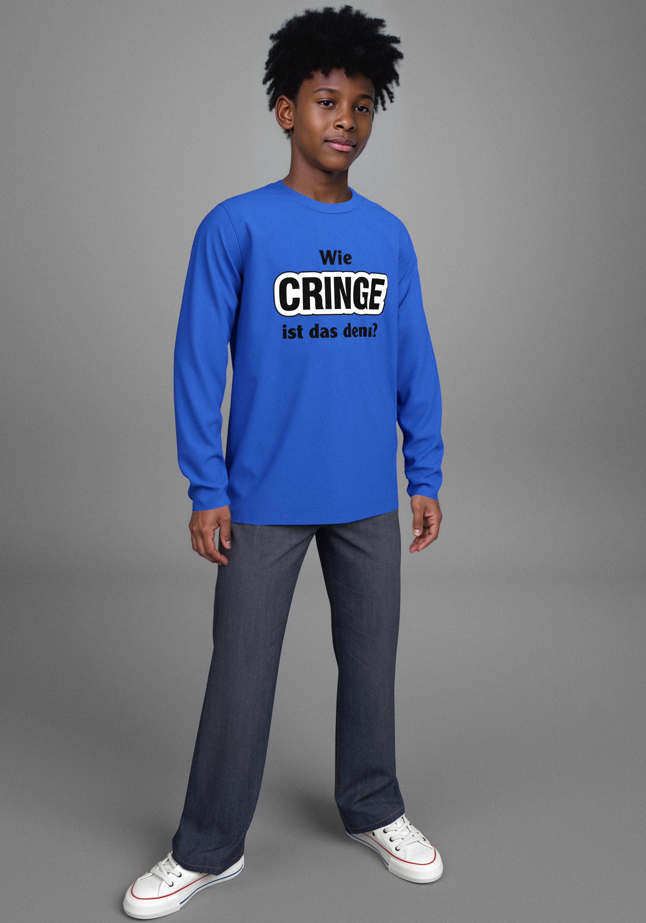 KIDSWORLD Langarmshirt »CRINGE«, Sprücheshirt, immer einen lässigen Spruch
