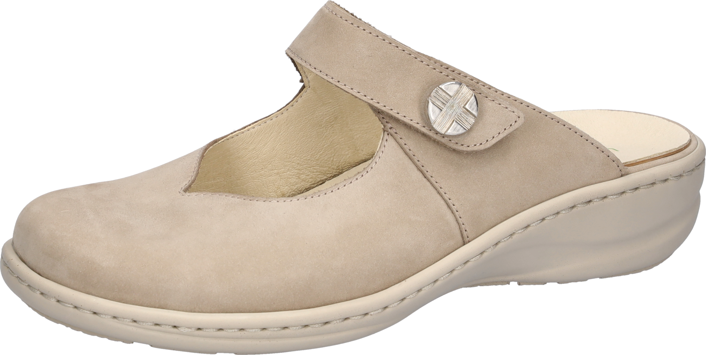 Clog WALDLÄUFER "HERIA", Herren, Gr. 4,5 (37,5), beige, Nubukleder, unifarben, Basic, Schuhe Clog, Hausschuh, Sommerschuh, Klettschuh in Komfortweite H (= sehr weit)