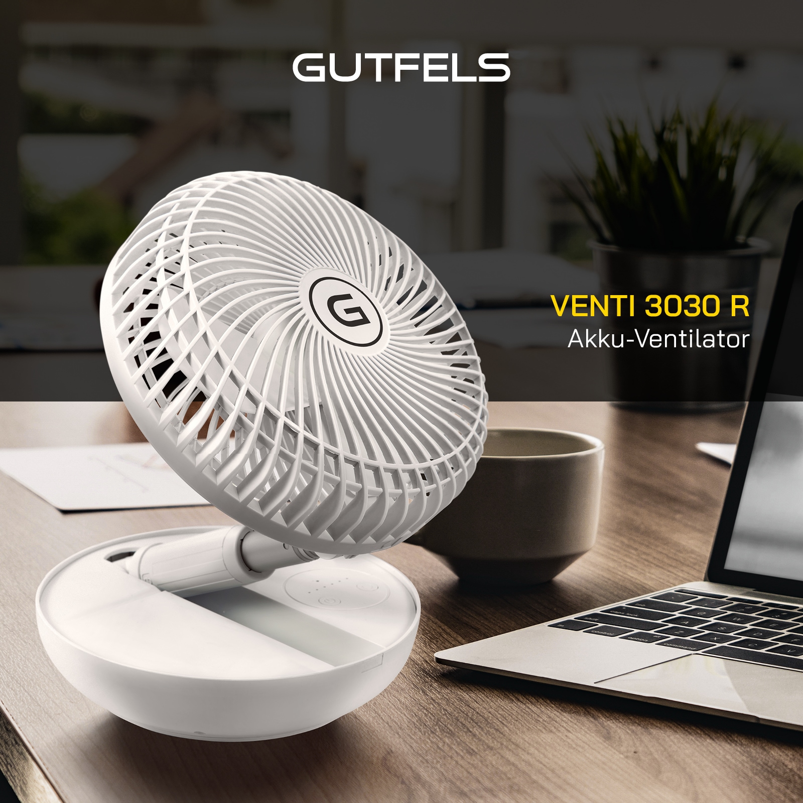 Gutfels Tischventilator »»VENTI 3030 R««, 17 cm Durchmesser, klappbar mit 4 Stufen, 20 Std. Akkulaufzeit, mit Powerback Funktion