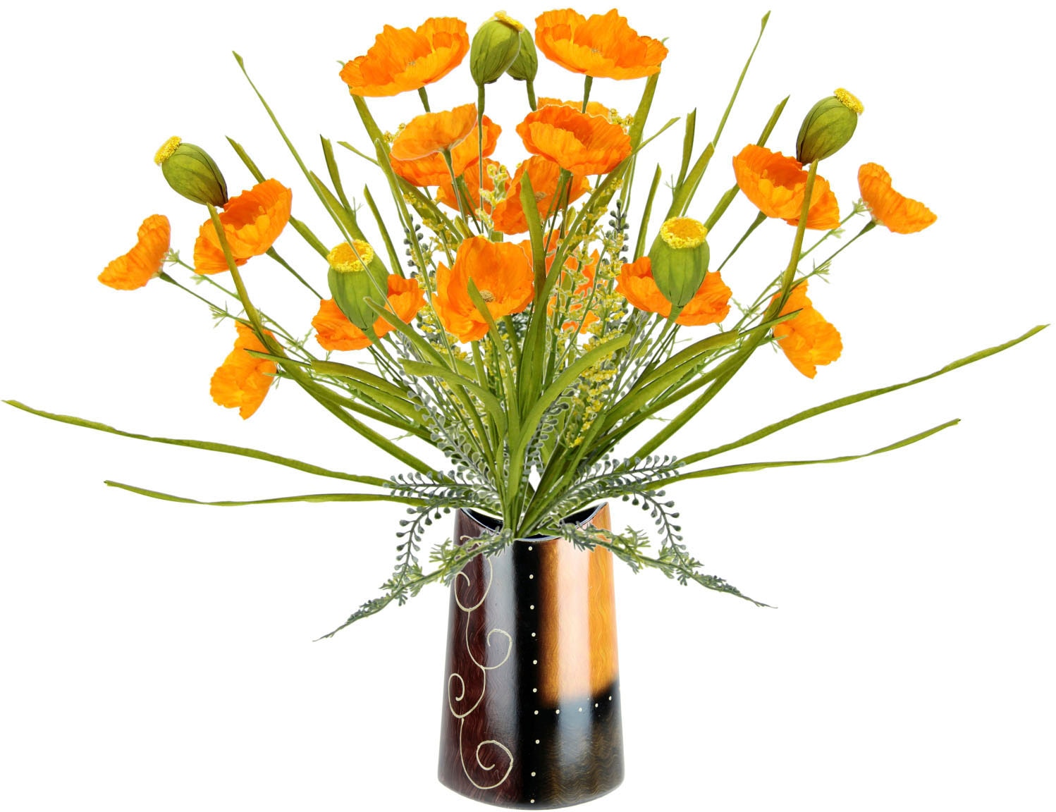 Kunstblume »Mohnblumenbusch in Vase aus Keramik«, Blumen Mohnblume Mohn Mohnbusch...