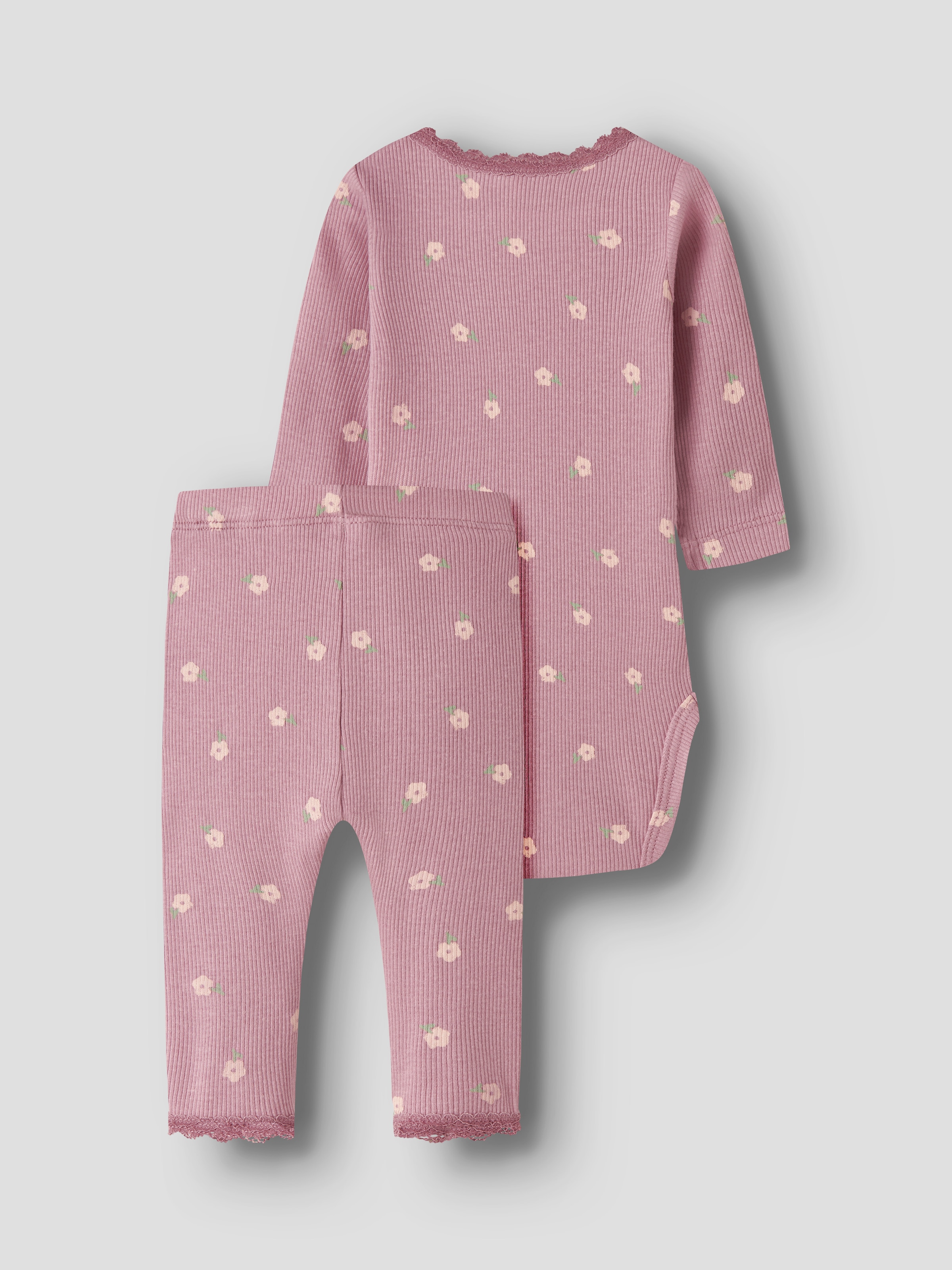 Name It Langarmbody »NBFLAUREL LS BODY SET« Baumwollmischung, Body und Leggings im Set, Spitzen Details