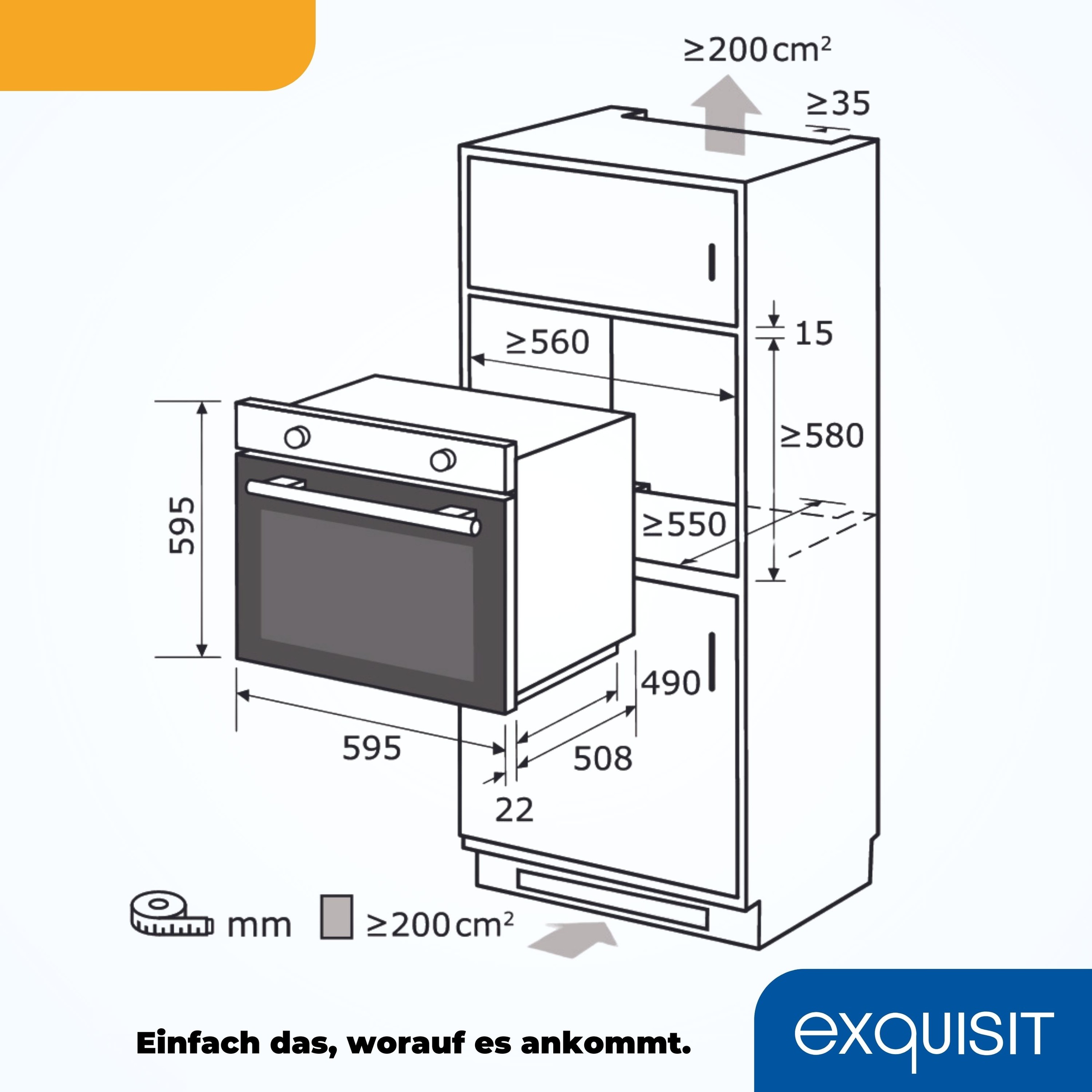 exquisit Einbaubackofen  »EBE 555-1.1«, Alles drin: Grill, Licht, Backblech – für jedes Backvorhaben!