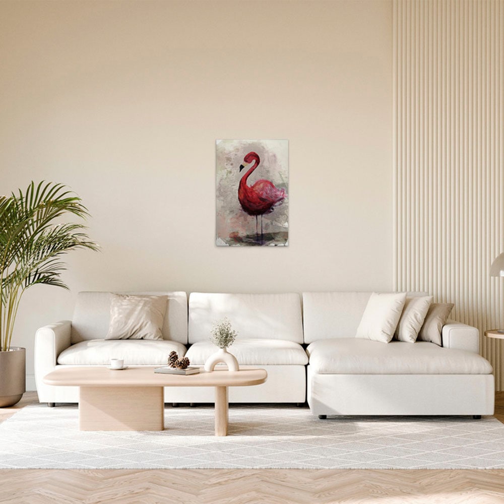 A.S. Création Leinwandbild "Flamingo - Wandbild Creme Beige Grau Keilrahmen günstig online kaufen