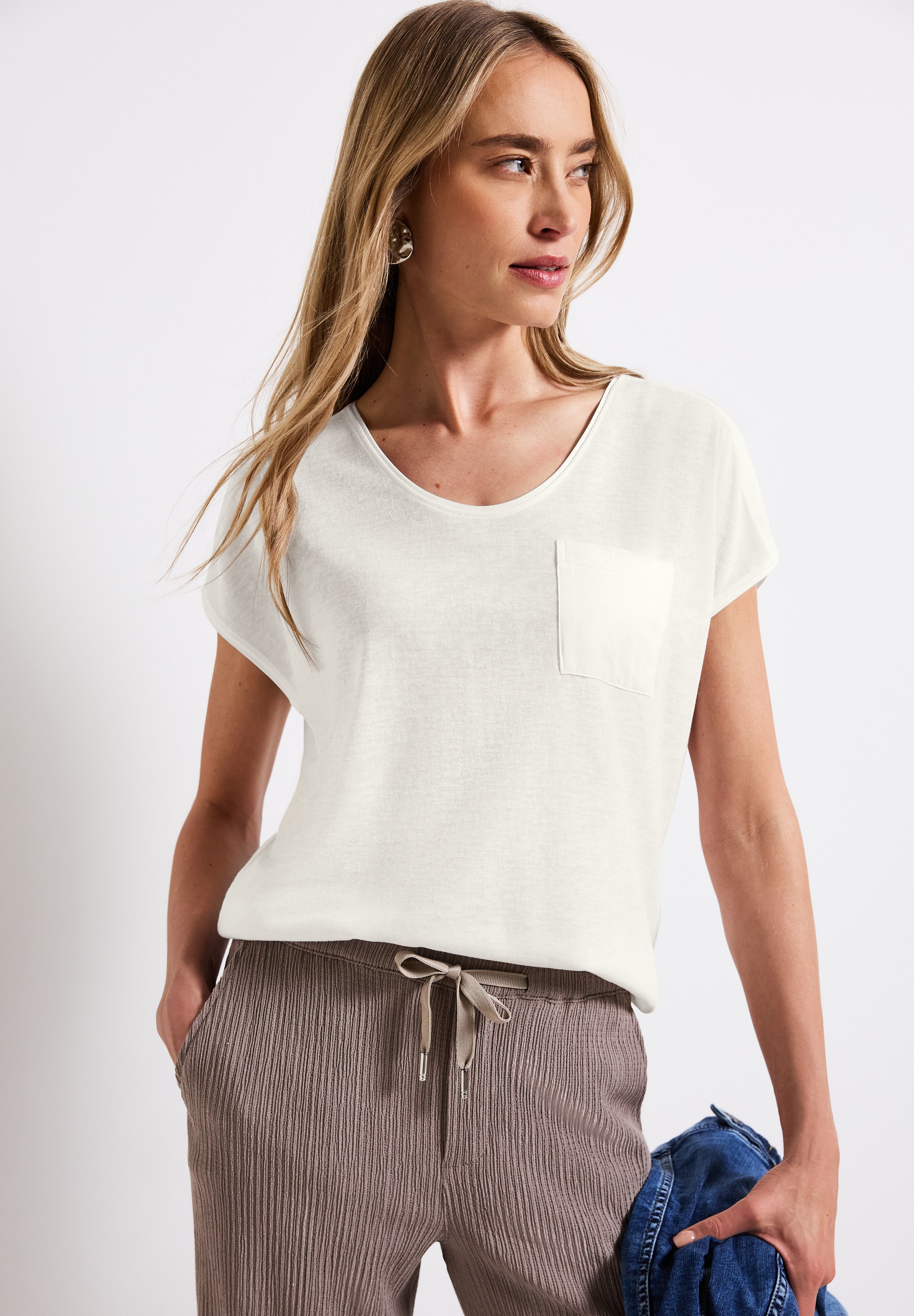 STREET ONE T-Shirt, im Leinen-Look und mit Brusttasche+ö günstig online kaufen