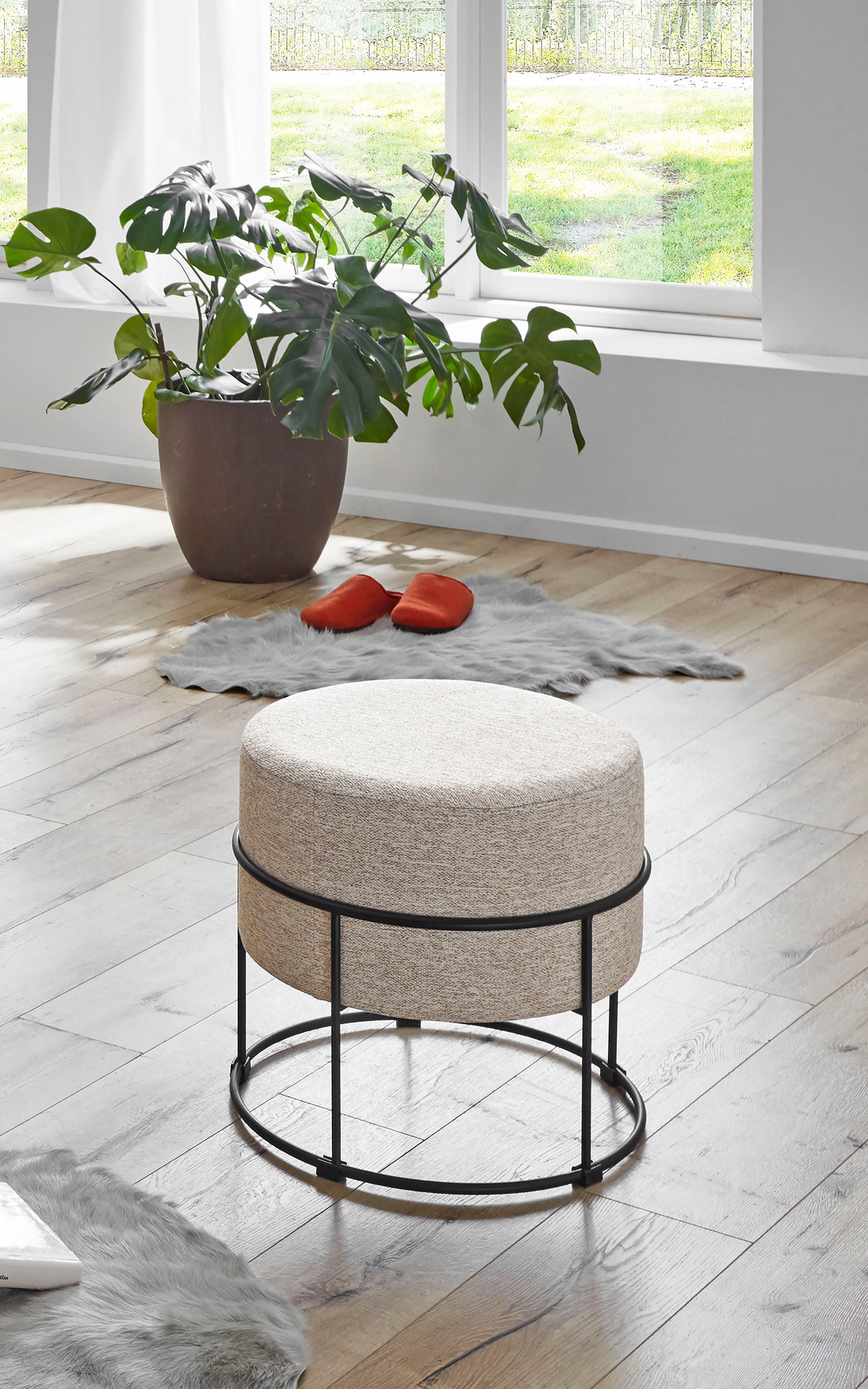 HAKU Hocker "Pouf, Schemel, Stockerl" rund - aus Textil Weiß - Ø/H 48/44 cm