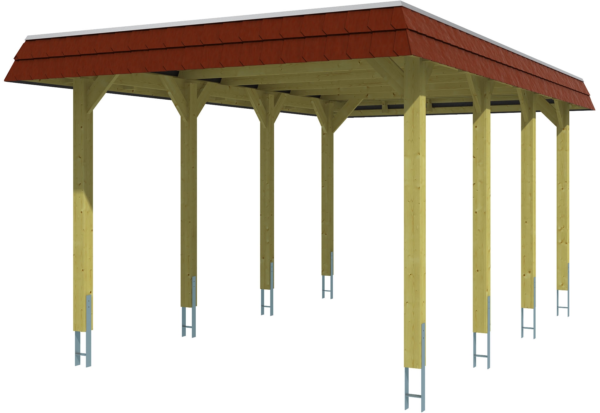 Skanholz Einzelcarport "Spreewald", Nadelholz, 285 cm, Grün, mit Aluminiumdach, rote Blende