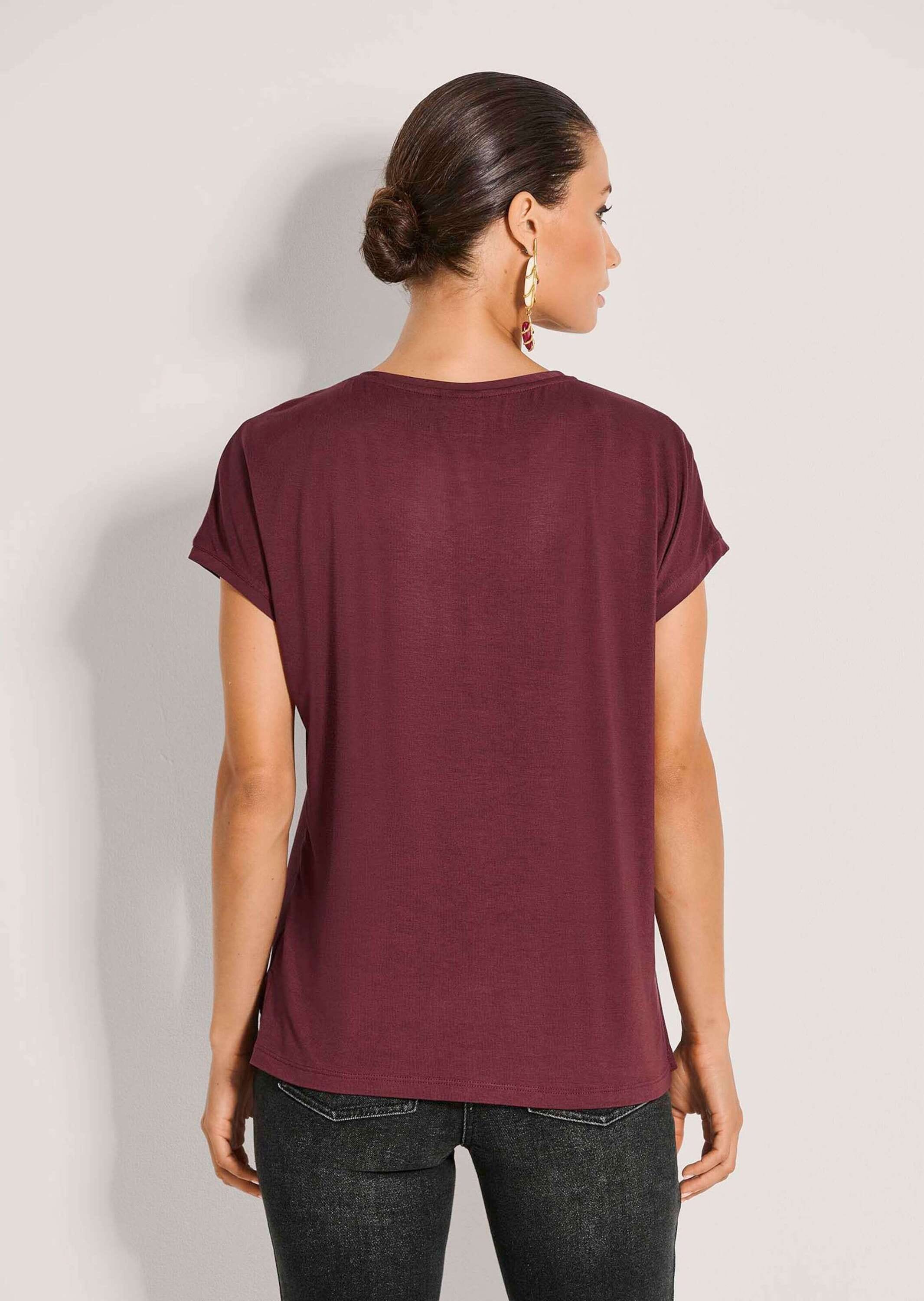 MADELEINE Kurzarmshirt »Blusenshirt Fließendes Viskose-Shirt mit Jersey-Rücken« Gerundeter Saum