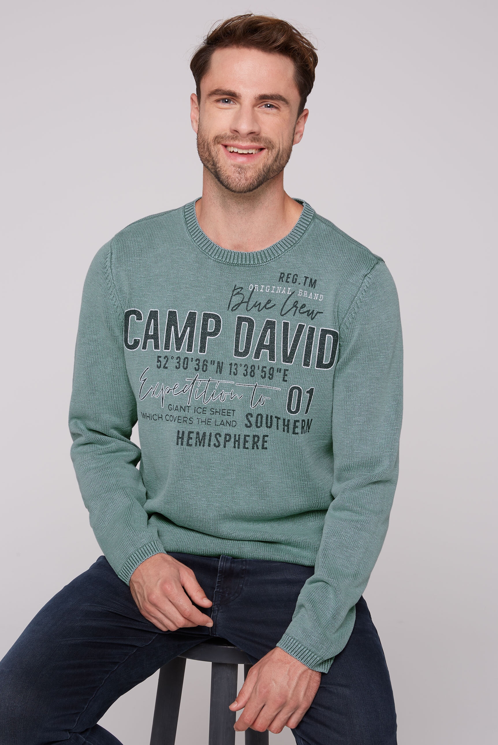 CAMP DAVID Megztinis apvalia iškirpte iš Baumwoll...