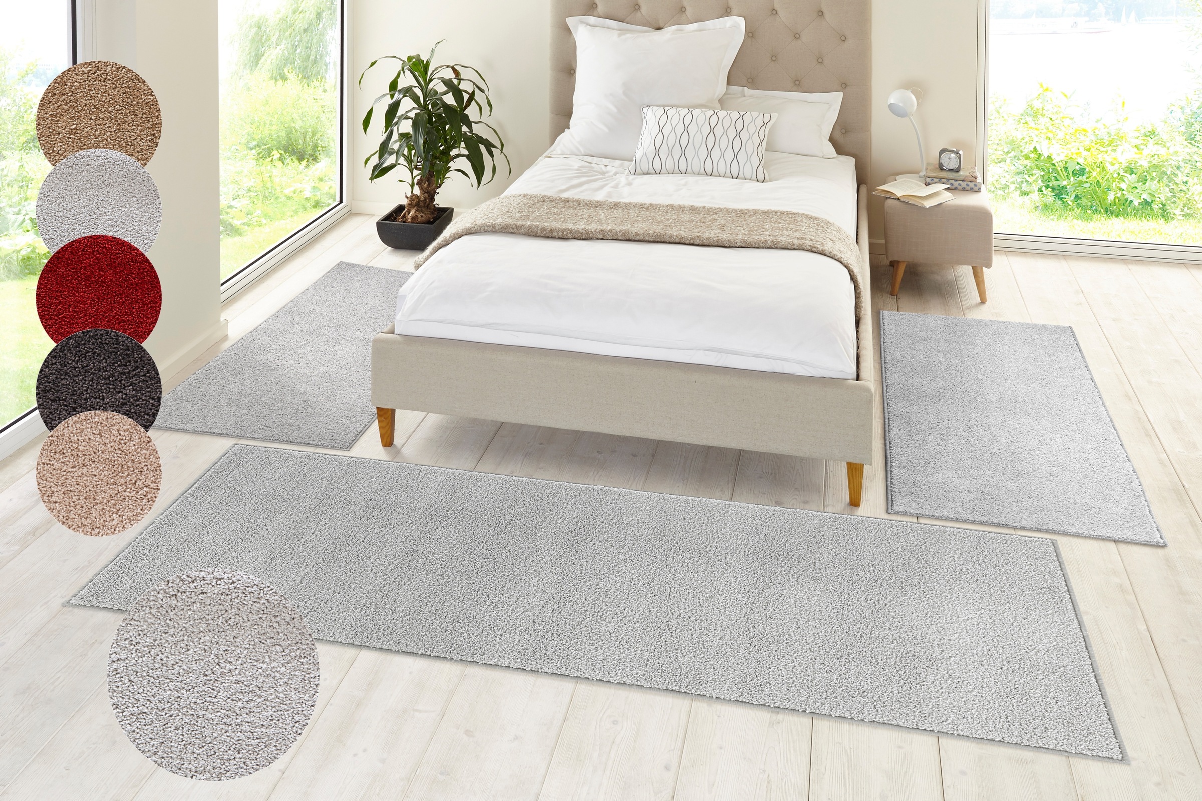 HANSE Home "Pure 100" Höhe 13 mm 3 Stk. tlg. Kurzflor, Unifarben, Teppich, Bettläufer, Bettvorleger, Teppichläufer