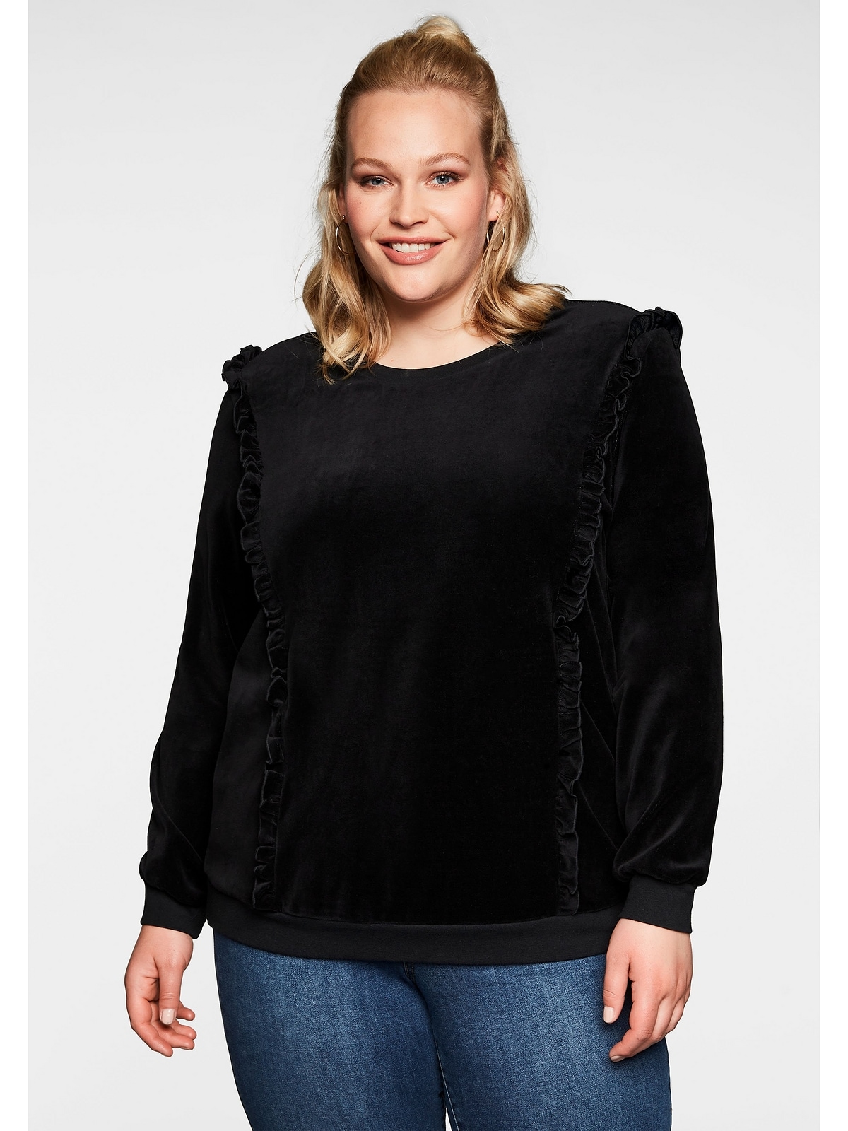 Sheego Sweatshirt »Große Größen«, mit Rüschen, aus weicher Nickiqualität  bestellen | BAUR