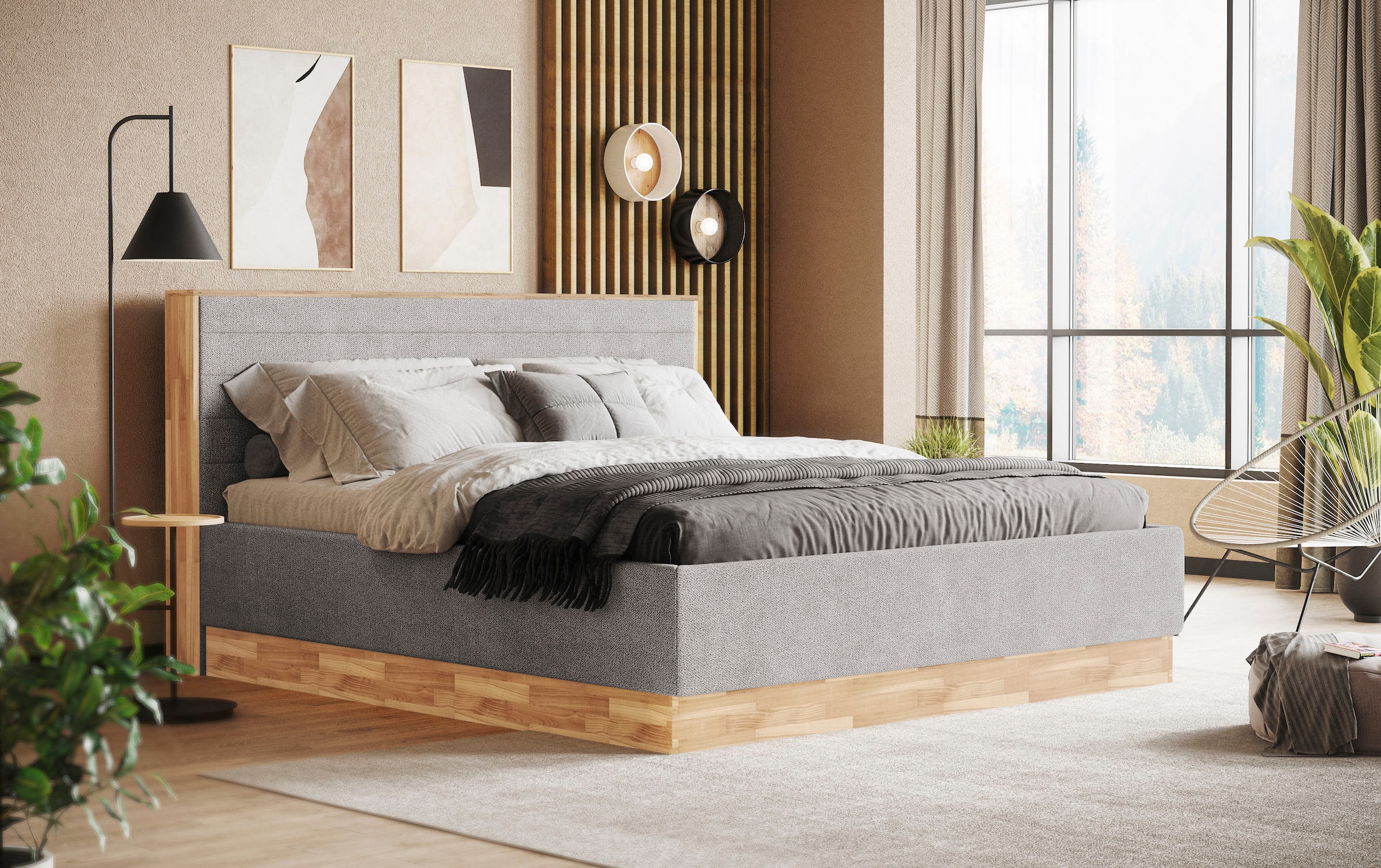 Polsterbett COTTA, B:199cm H:113cm L:224cmgraphite, Betten, "PESETA inkl. Lattenrost und Stauraum, erhältlich in 160cm & 180cm", mit Echtholzleiste