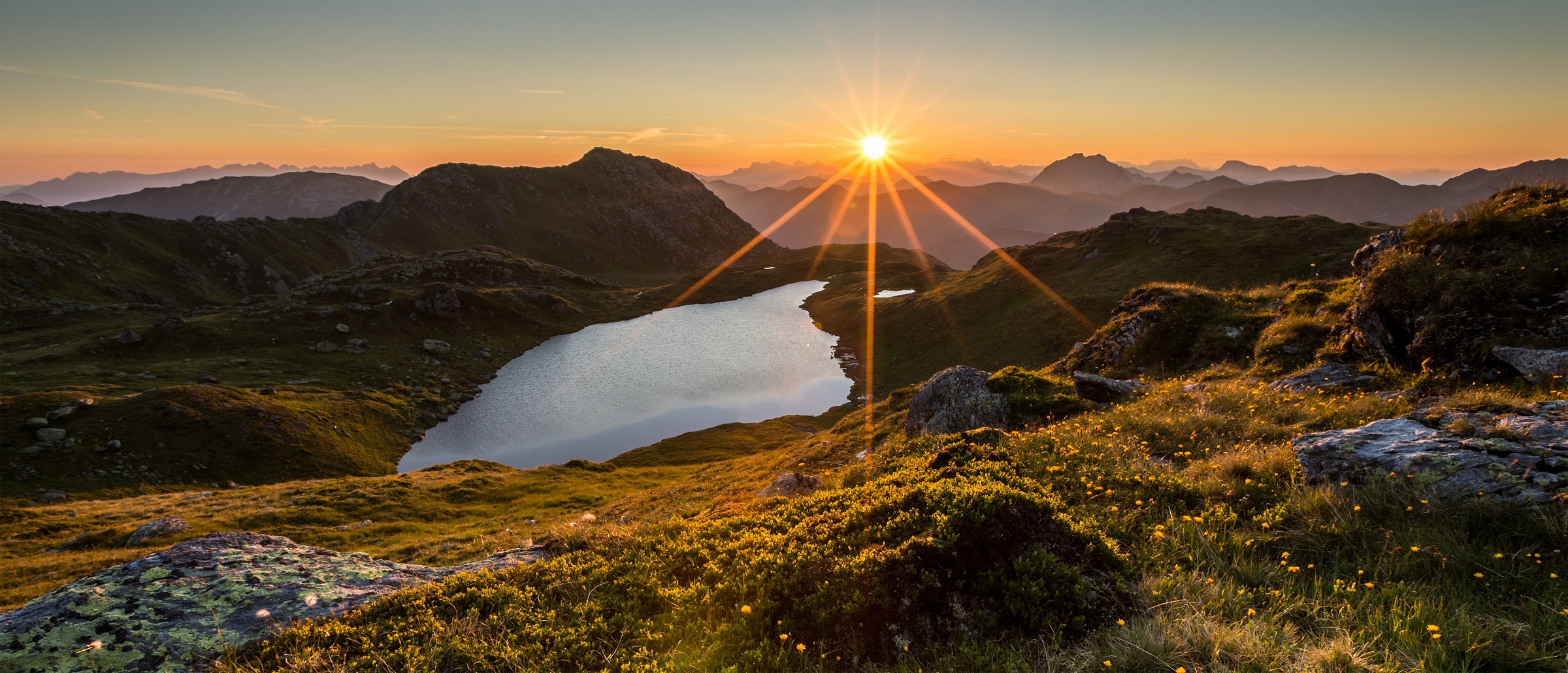 Bönninghoff Leinwandbild, Sonnenuntergang-Berge, (1 St.), BxH: 140x60 cm