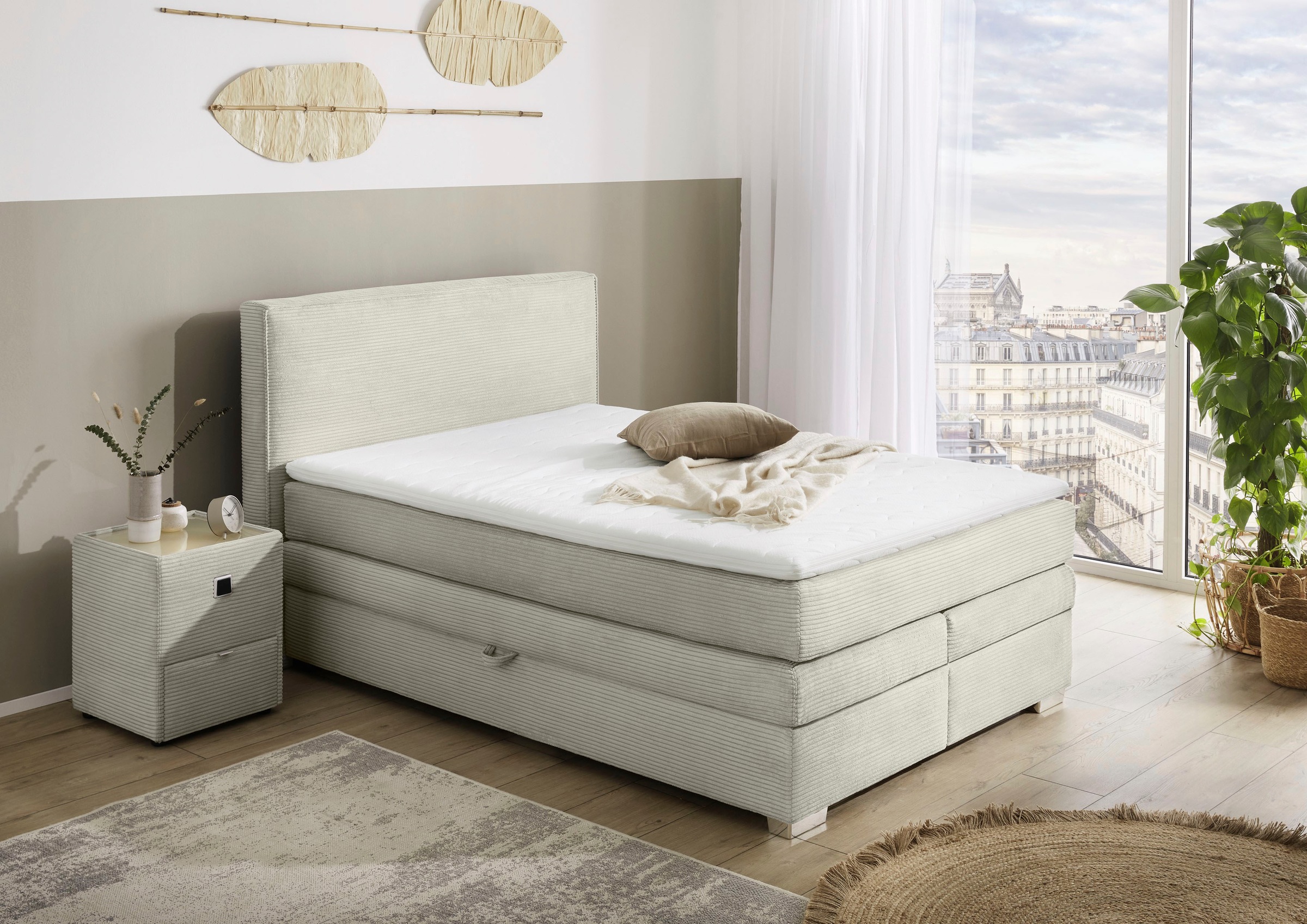 Jockenhöfer Gruppe Boxspringbett »Arabella, 2x 70er Boxen mit Stauraum«, Wende-Bonell-Federkern-Matratze (H2/H3), inkl. Topper
