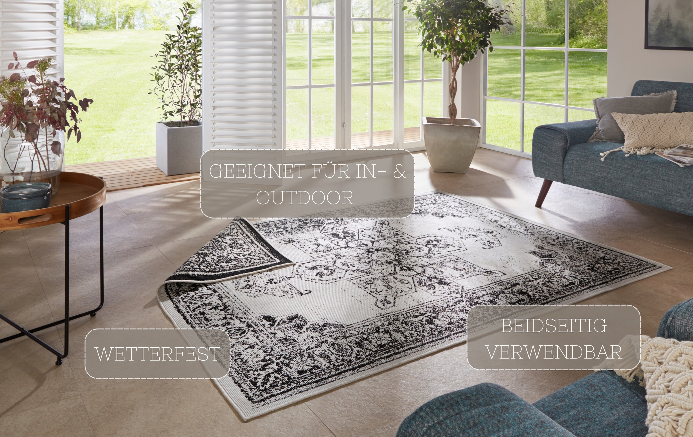 NORTHRUGS Teppich »Borbon Wendeteppich«, rechteckig, 5 mm Höhe, In-& Outdoor, Wetterfest, Balkon, Garten, Wohnzimmer, Wasserfest