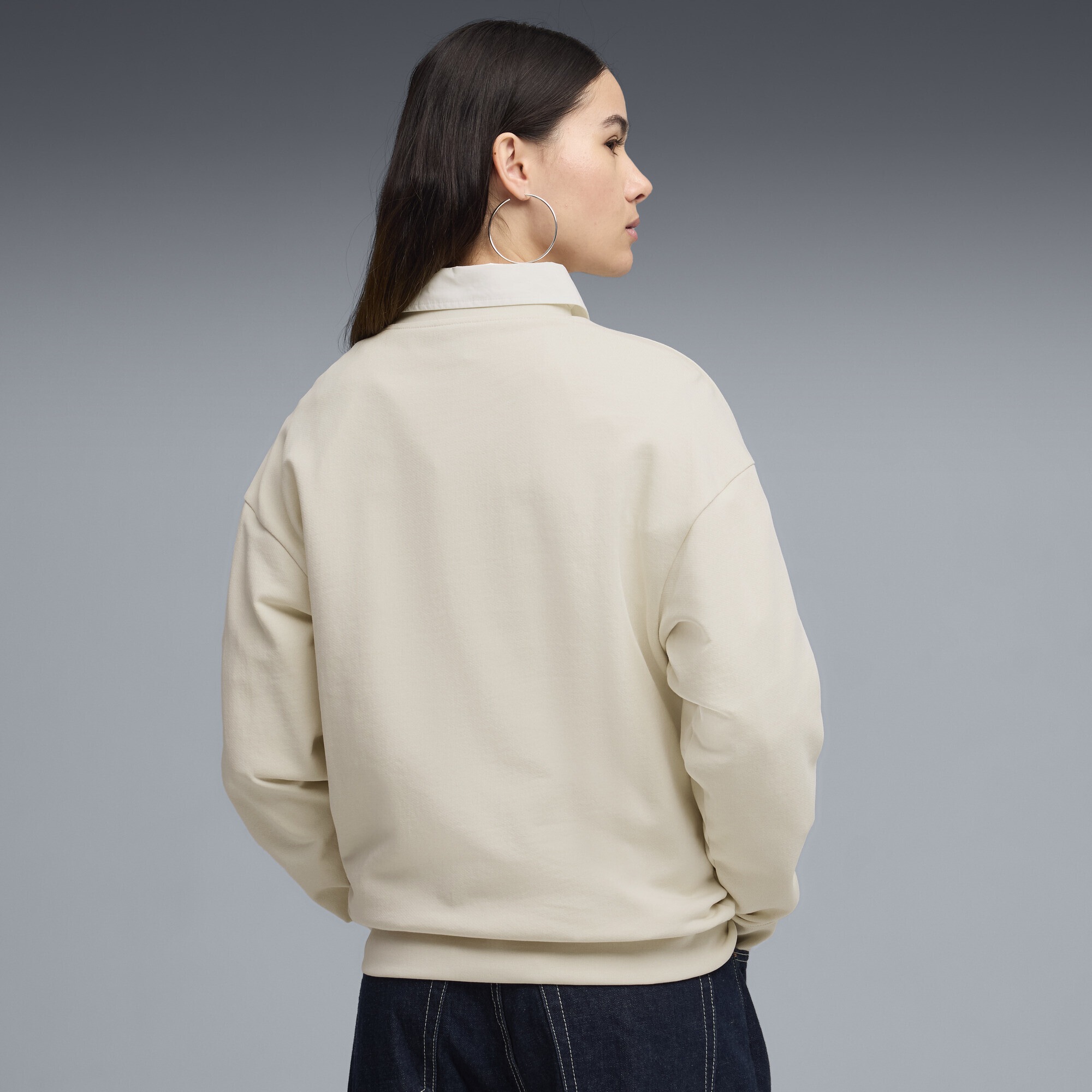 Langarmshirt PUMA "CLASS RELAXED HALF-ZIP CREW", Damen, Gr. XL, alpine snow, Sweatware, Obermaterial: 68% Baumwolle, 32% Polyester, unifarben, relaxed fit kurz, Shirts Langarmshirt, mit Stehkragen, mit Reißverschluss, mit Eingrifftaschen 4