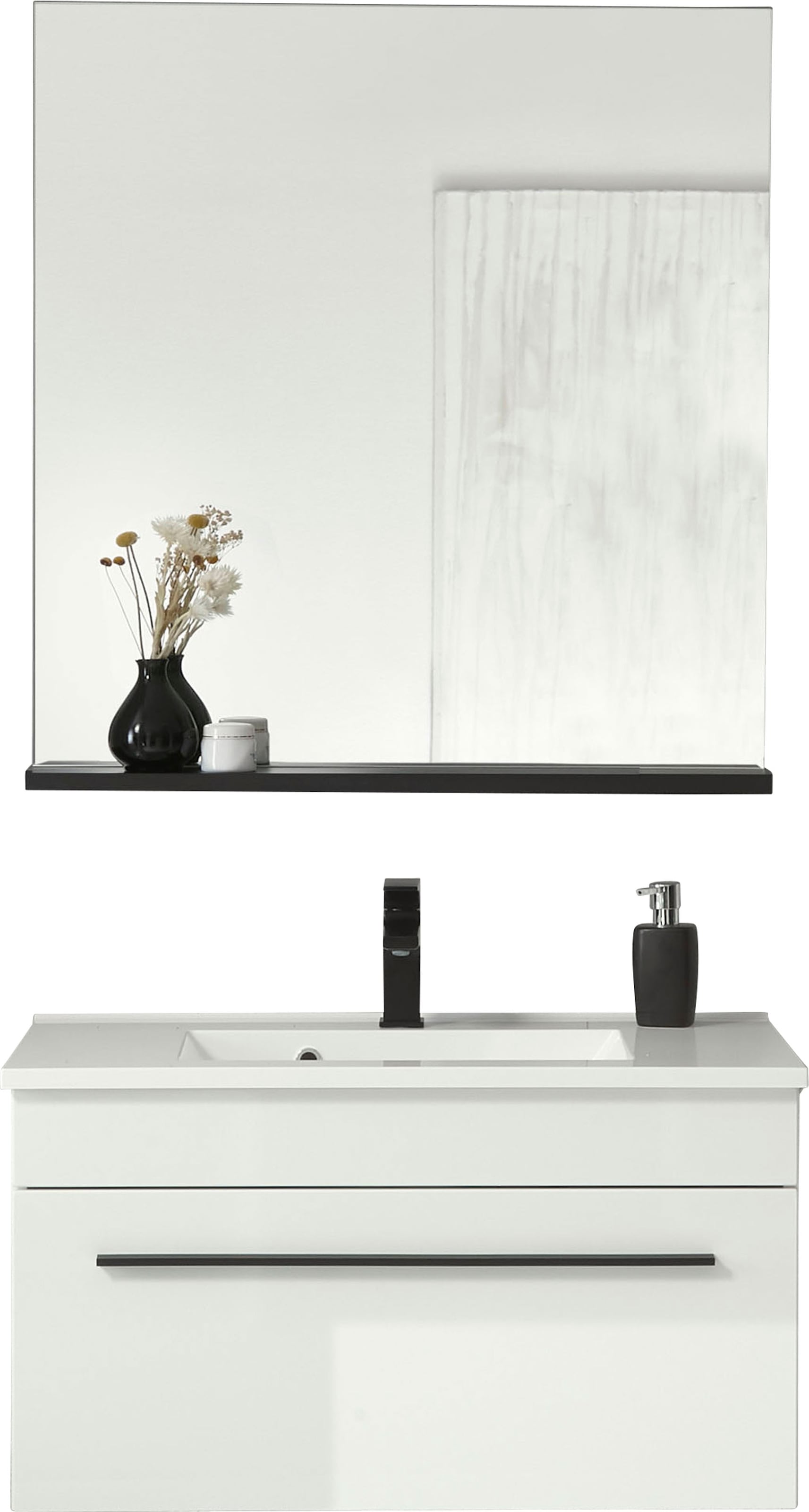 INOSIGN Badmöbel-Set »Cantara, Bad im modernen Design, 2-teiliges Badezimmer«, (Set, 2 St.), Waschtisch und Spiegel, in Weiß Hochglanz, viel Stauraum