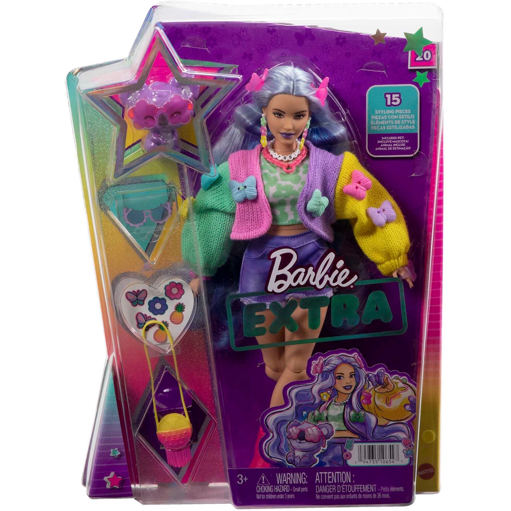 Barbie Anziehpuppe »Extra, lavendelfarbenes Haar/Schmetterlings Haarspange«