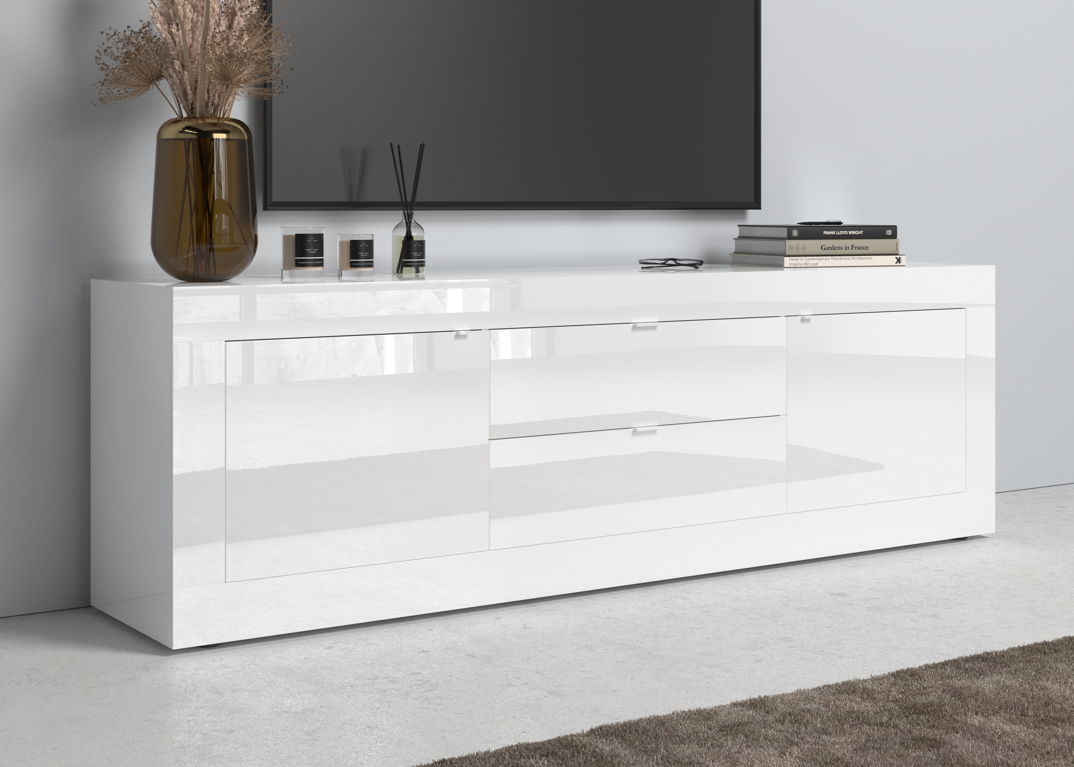 Home affaire Lowboard "Basic Breite 210 cm, TV-Board 2 Türen, 2 Schubkästen, TV-Schrank" Metallgriff, moderne Rahmenoptik, viel Stauraum, Farbauswahl