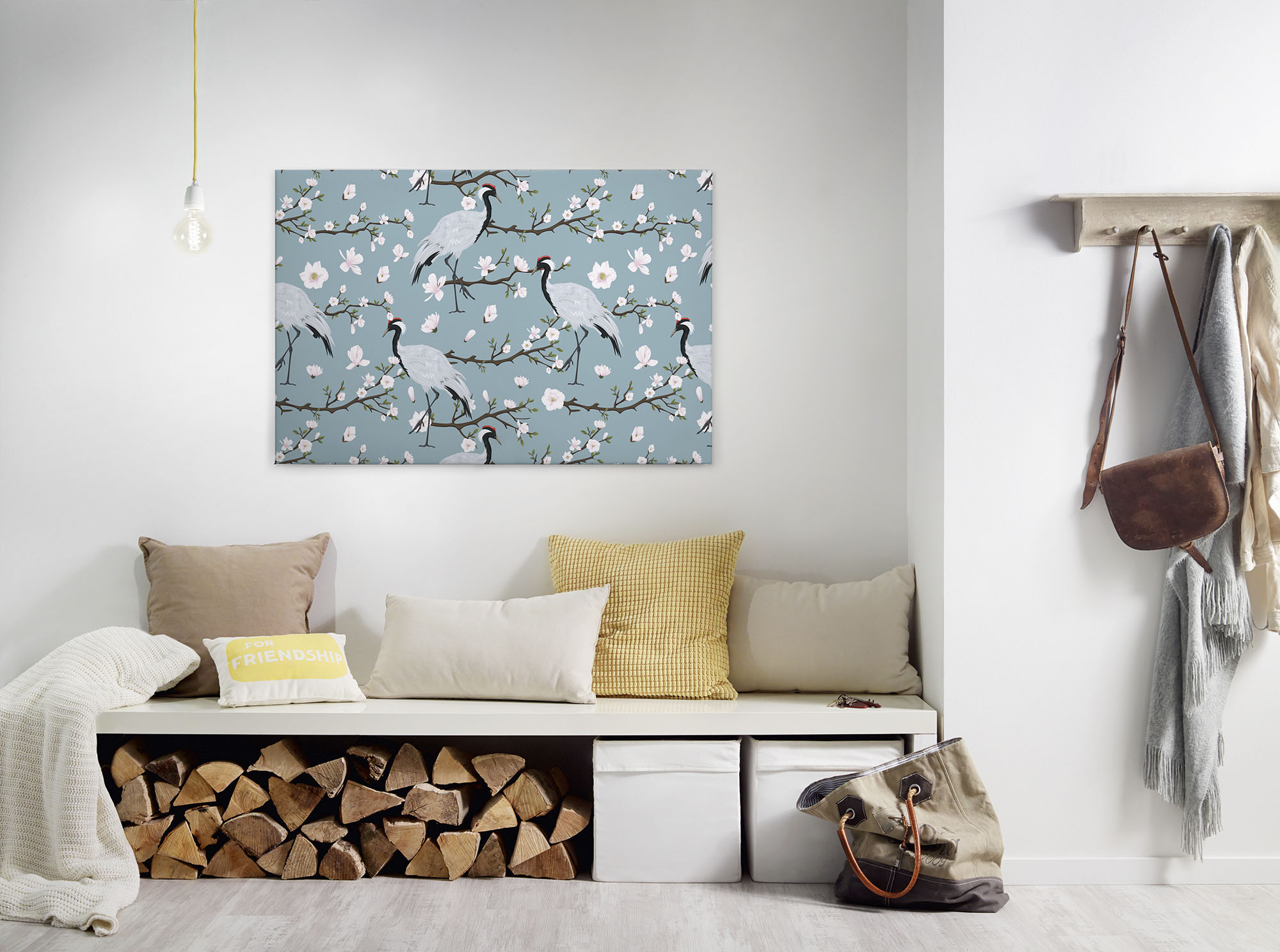 A.S. Création Leinwandbild "Japanese Cranes" Blumen Kunst 1 Stk. tlg. Keilrahmen Kranich Asiatisch Leinwand-Bild Wohnzimmer modern Wandbild