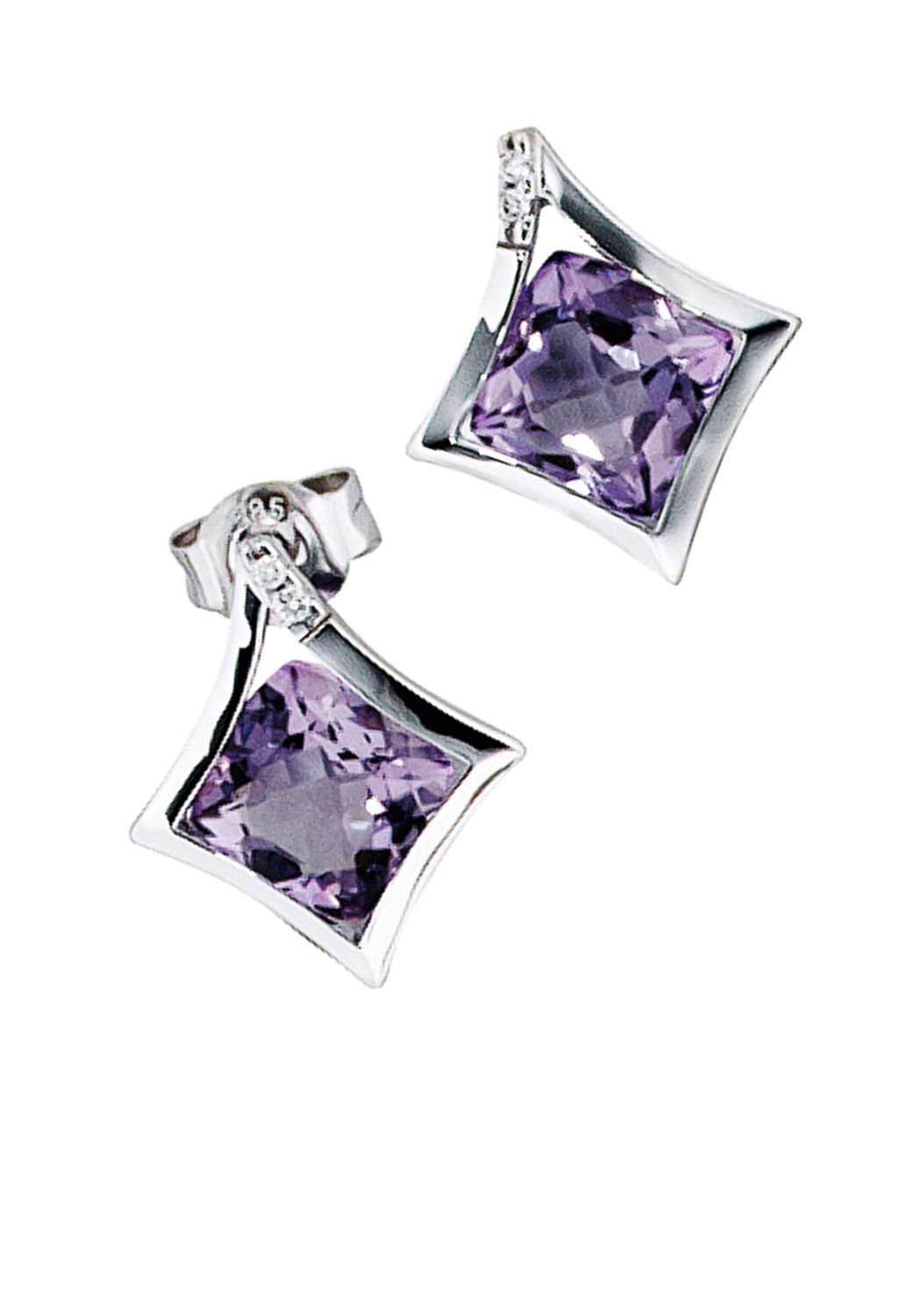 Paar Ohrstecker JOBO "Ohrringe", lila, Ohrringe, Damen, SI = kleine Einschlüsse, Diamanten Weißgold 585, Diamanten, Weißgold 585, 585 Weißgold mit Amethyst und 4 Diamanten 2