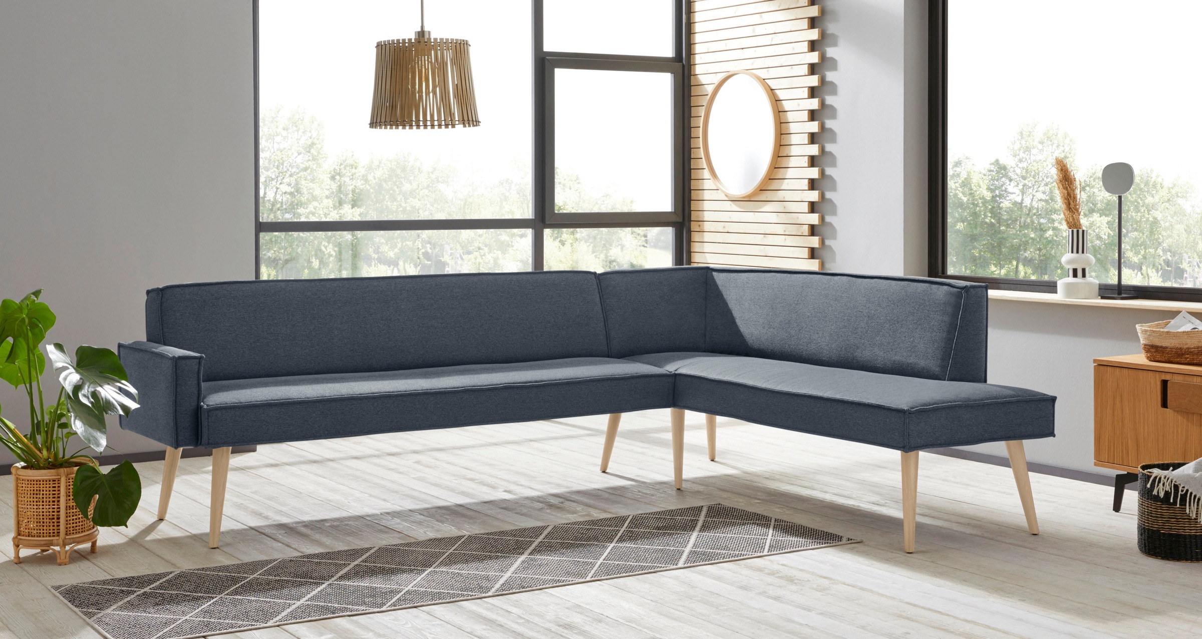 exxpo - sofa fashion Eckbank "Lungo, moderne Kedernaht, bequem und elegant, hoher Holzfuß", hochwertige Detailverarbeitu