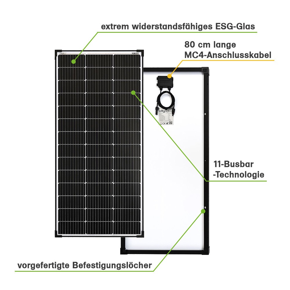 offgridtec Solarmodul »MONO-150 V2 Solarpanel 23V Black Frame«, 2 Bypass Dioden