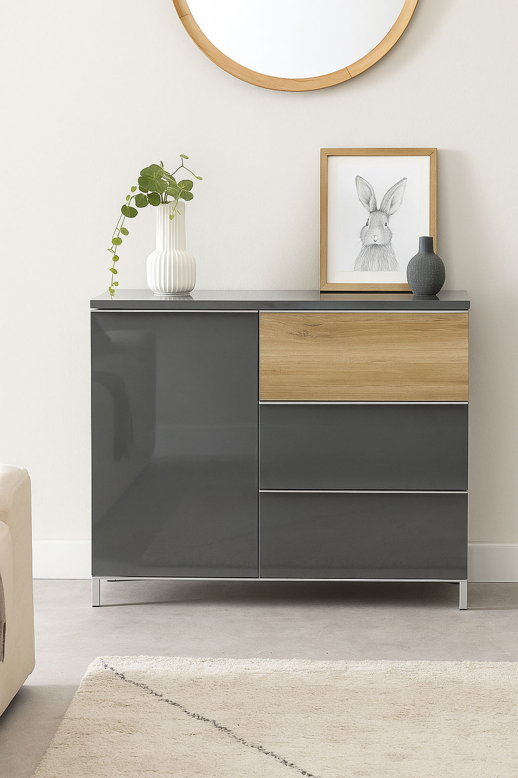 OTTO home Sideboard "Onyx, Kommode mit 3 Schubladen und 1 Tür, UV Lackierung Hochglanz" FSC-zertifizierter Holzwerkstoff, Kombikommode mit Soft-Close-Funktion, Maße (B/T/H) 106/45/88cm