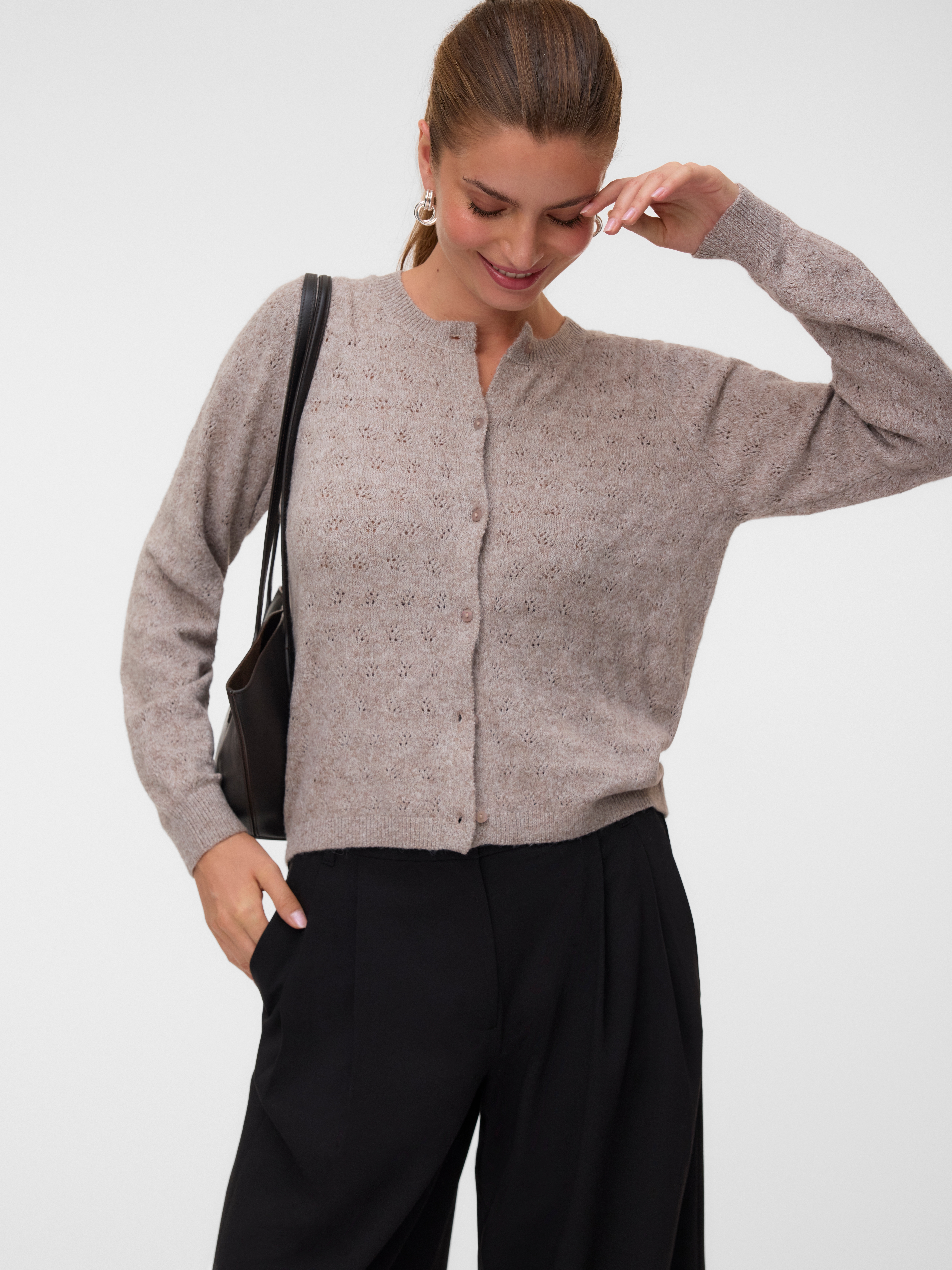 Vero Moda Strickjacke "VMDOFFY STITCH LS O-NECK CARDIGAN NOOS" Materialmix, regular fit