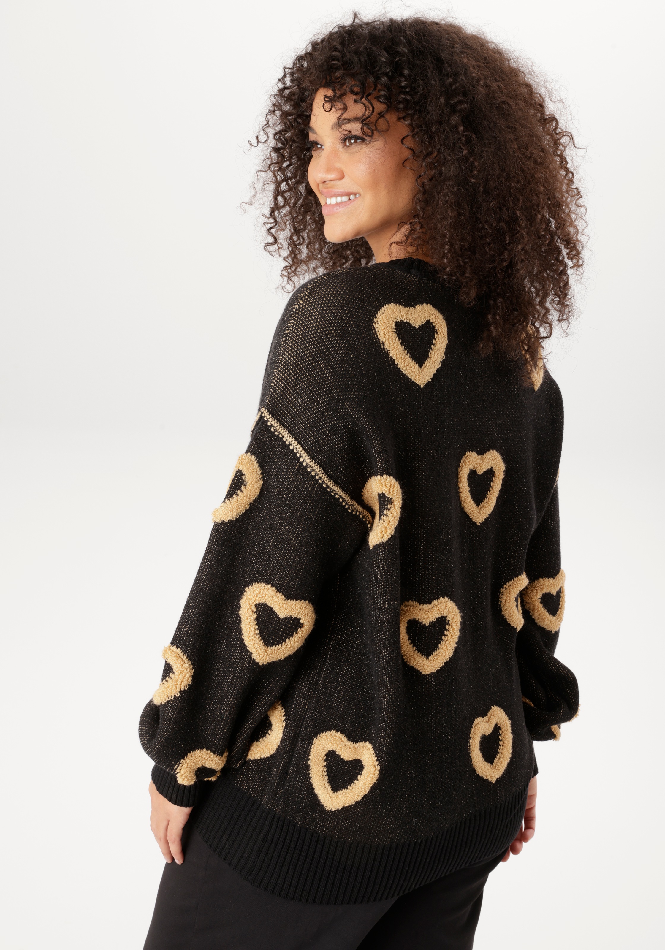 Aniston PLUS Strickpullover mit aufgestrickten Herzen - NEUE KOLLEKTION günstig online kaufen