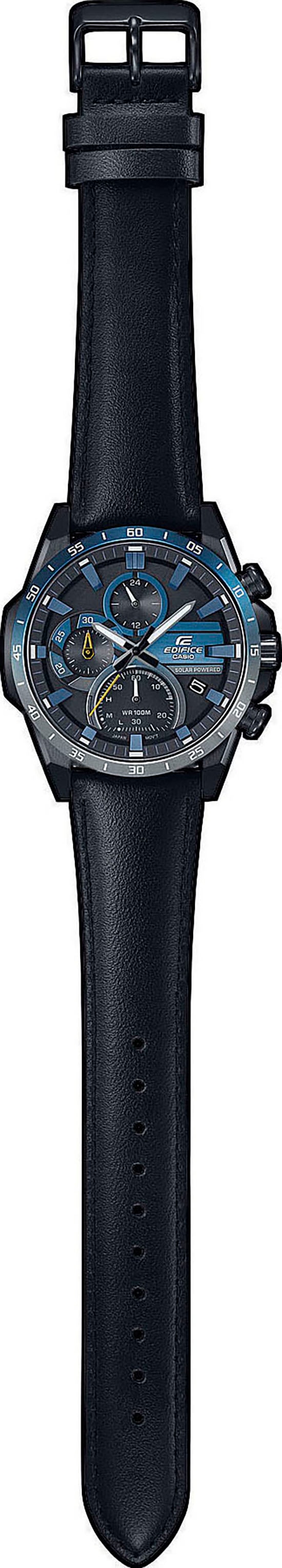 CASIO EDIFICE Solaruhr, Quarzuhr, Armbanduhr, Herrenuhr, Neo-Display, Lederarmband
