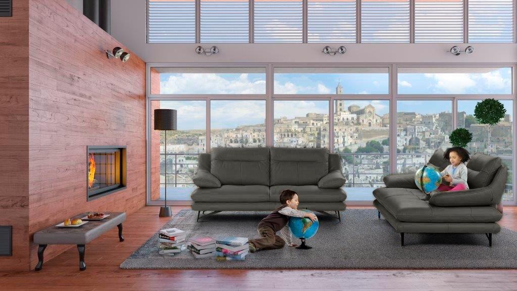 2,5-Sitzer CALIA ITALIA, B:195cm H:90cm T:109cm, grau, Sofas, "Cezanne, italienisches Design trifft erstklassigen Sitzkomfort, Leder", Edles