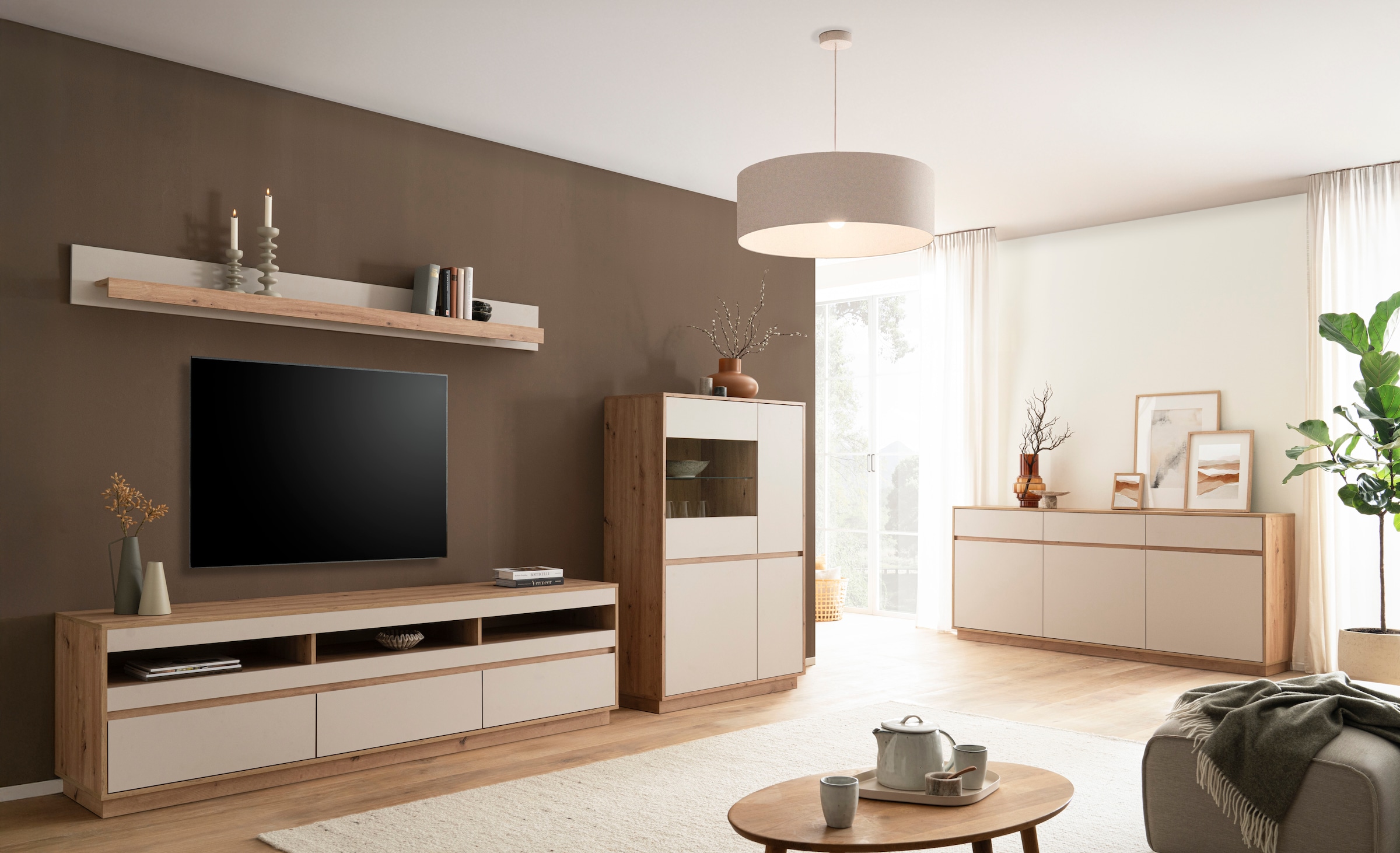 Home affaire Wohnwand »Sonora, moderne Anbauwand, Komplettset in Kaschmir/Eiche« Komplett-Set, 3 Stk. tlg.